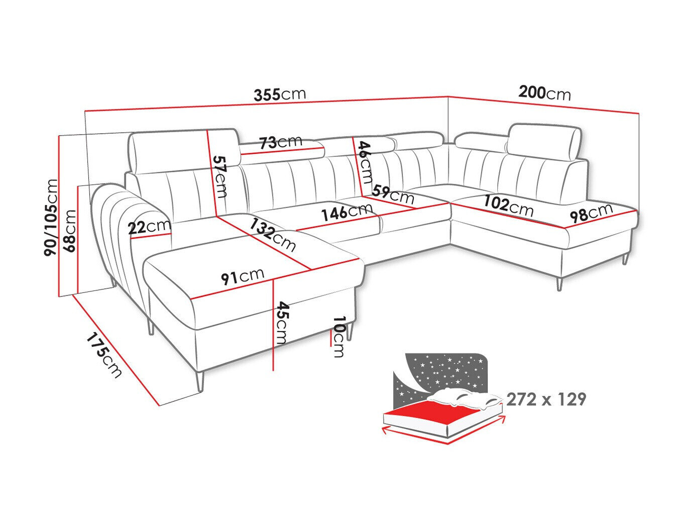 Hjørnesofa Temple 128 (Kronos 19)