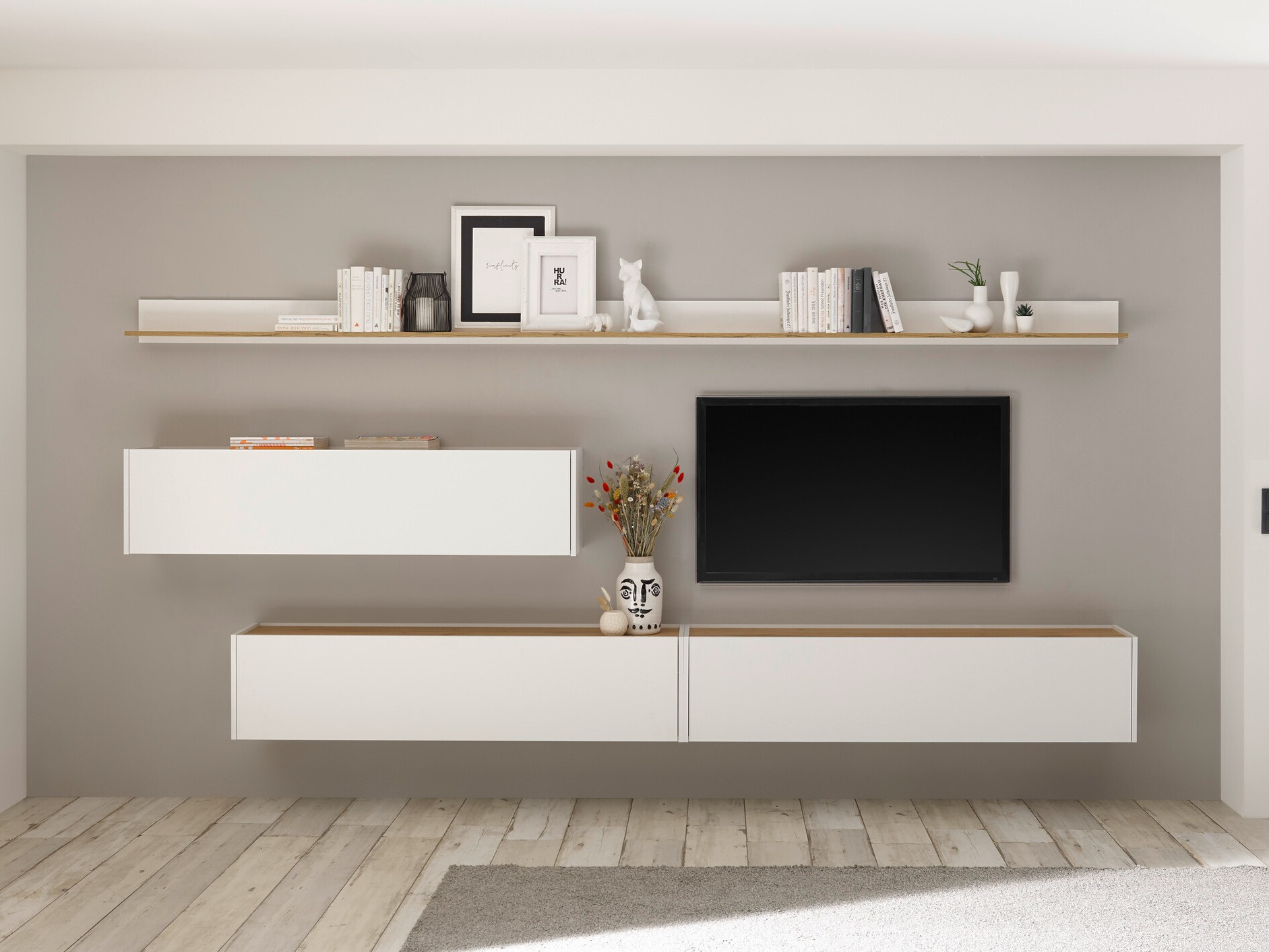 TV-bord Elbsori 108 (Hvid + Wotan eg)