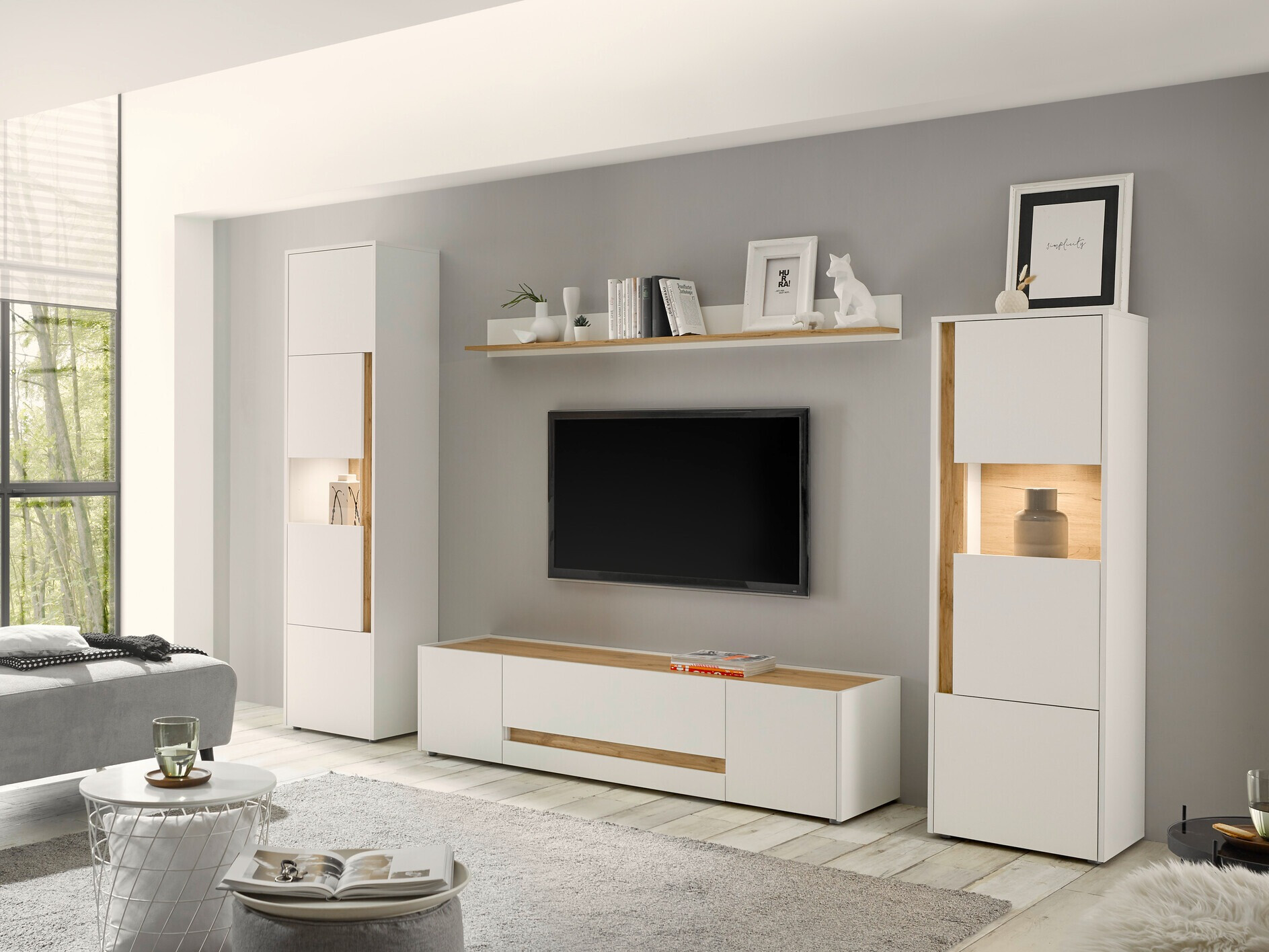 TV-bord Elbsori 115 (Hvid + Wotan eg)