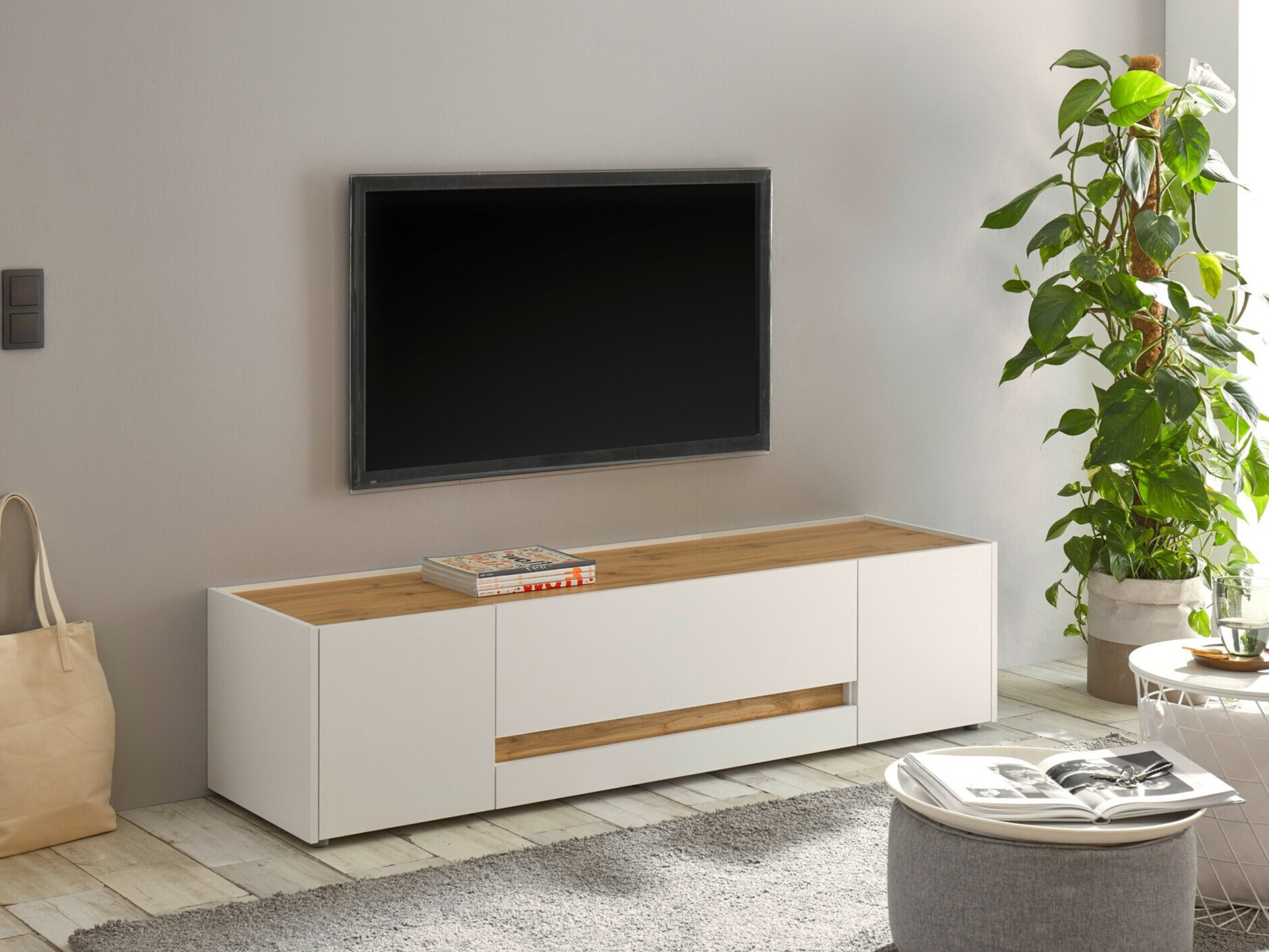 TV-bord Elbsori 115 (Hvid + Wotan eg)