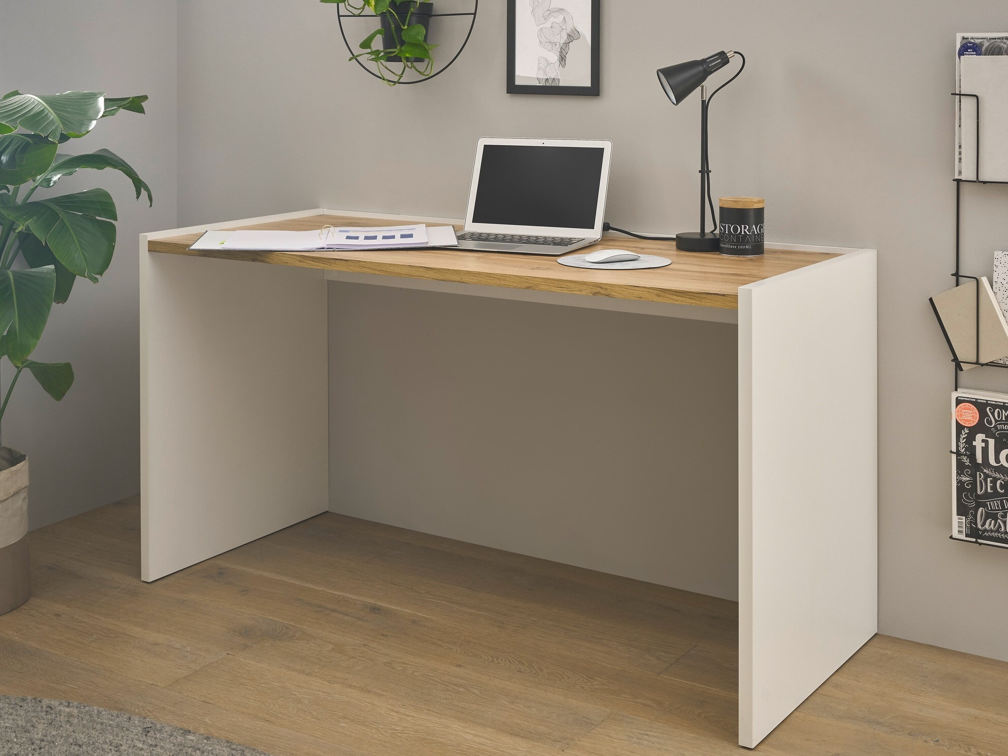 Skrivebord Elbsori 119 (Hvid + Wotan eg)