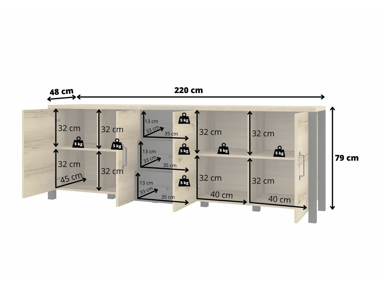 Kommode Tornua 109 (Mørk gran + Mat sort)