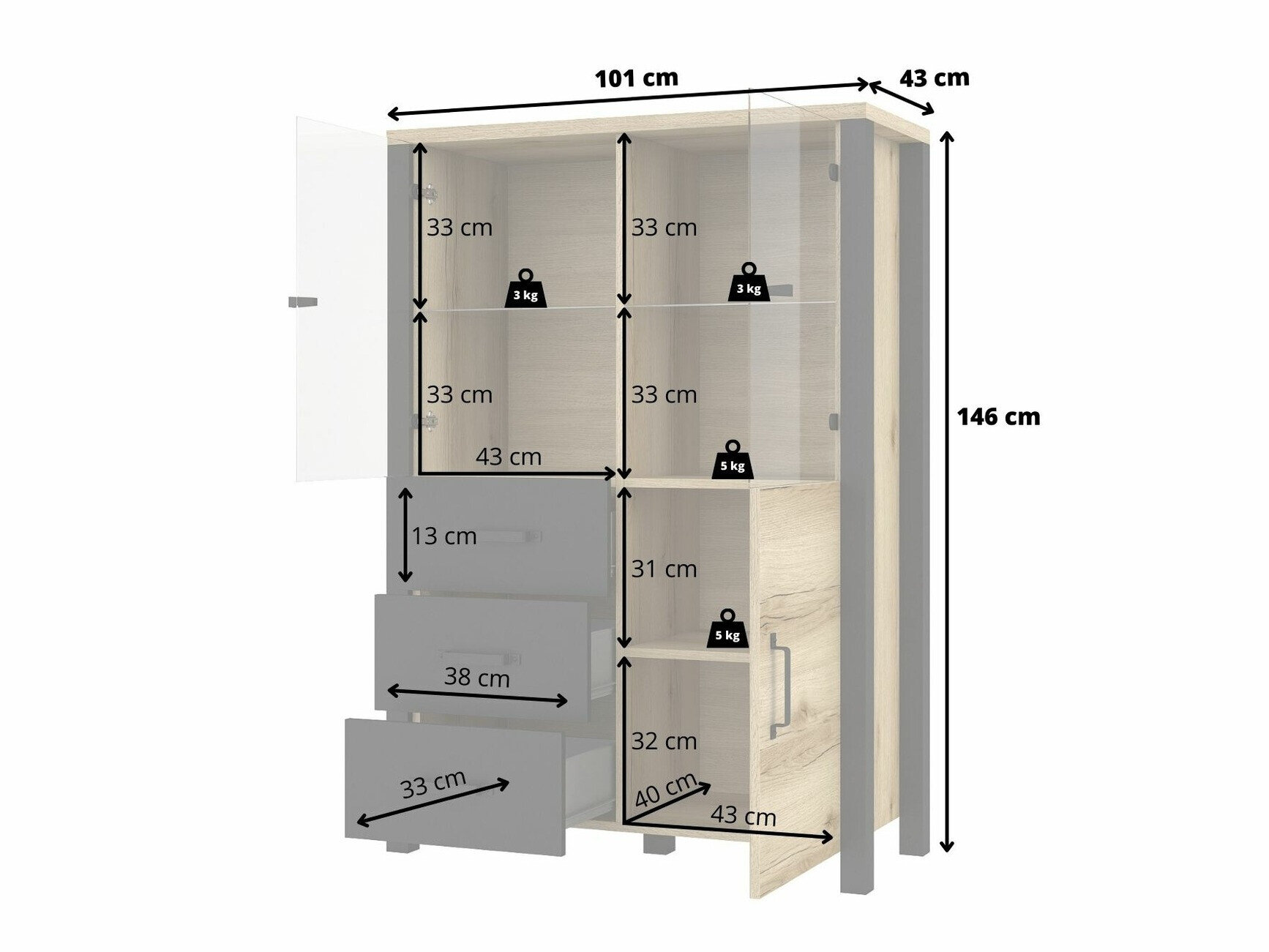 Reol Tornua 105 (Mørk gran + Mat sort)