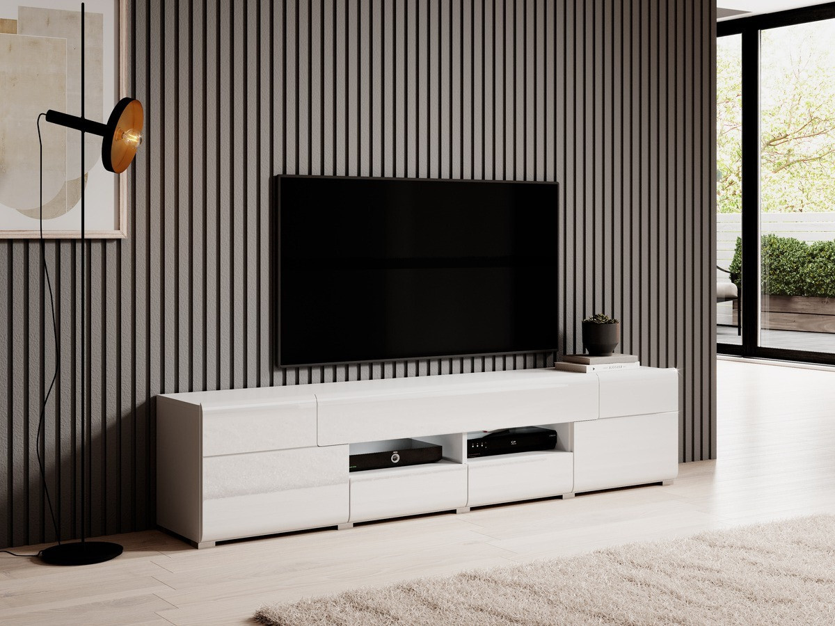 TV-bord Torsone 113 (Hvid + Glansfuld hvid)