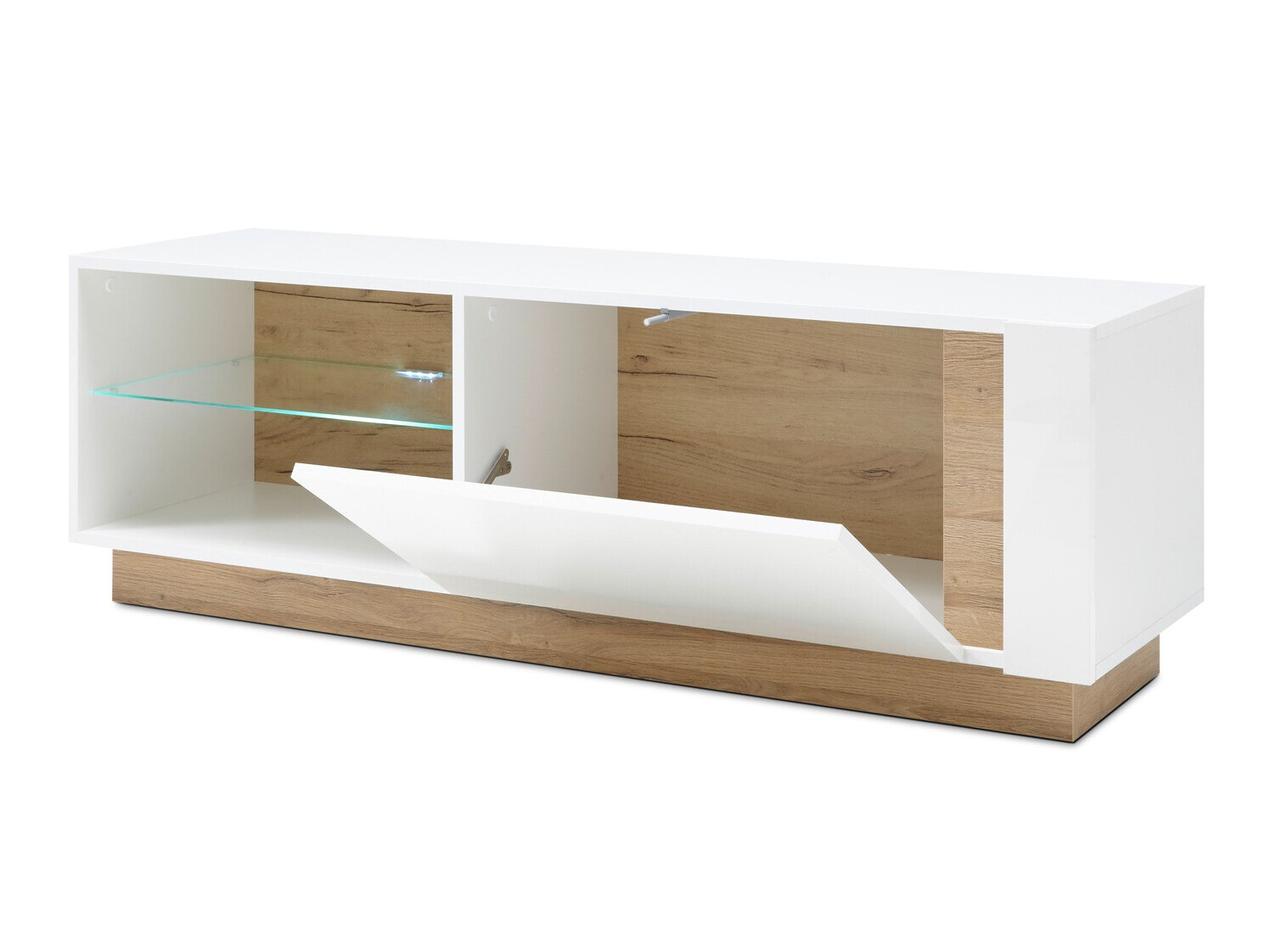 TV-bord Veropho 102 (Glansfuld hvid + Grandson eg)