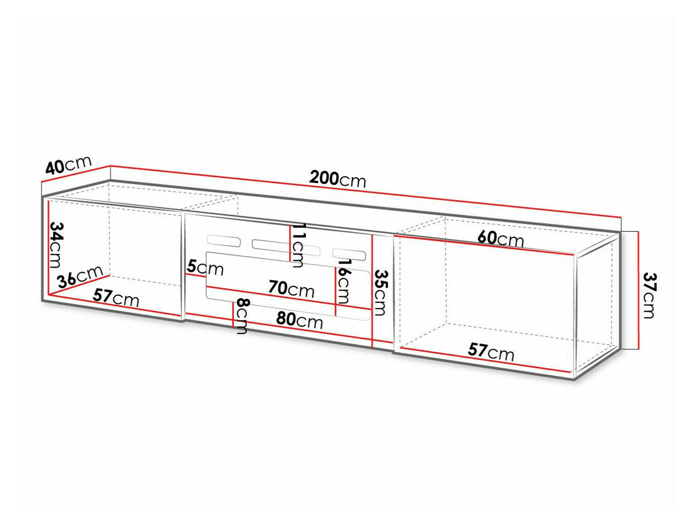 TV-bord Charlotte 162 (Hvid + Glansfuld hvid)
