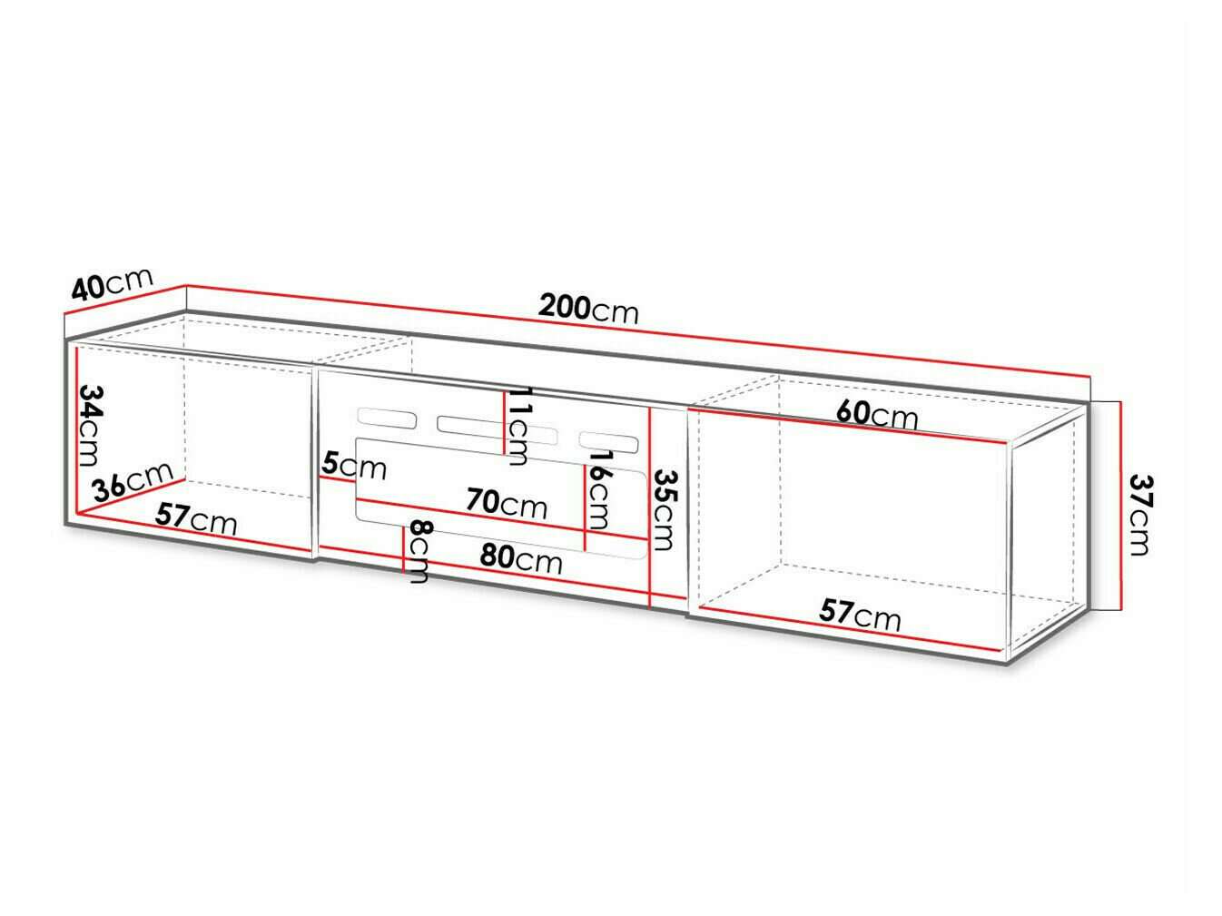 TV-bord Charlotte 162 (Hvid + Glansfuld hvid)