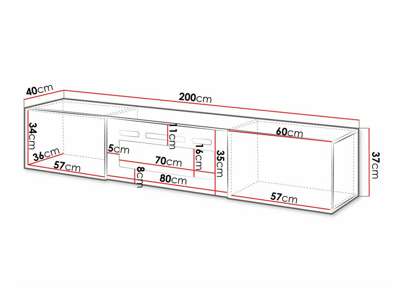 TV-bord Charlotte 162 (Sort + Blank sort)