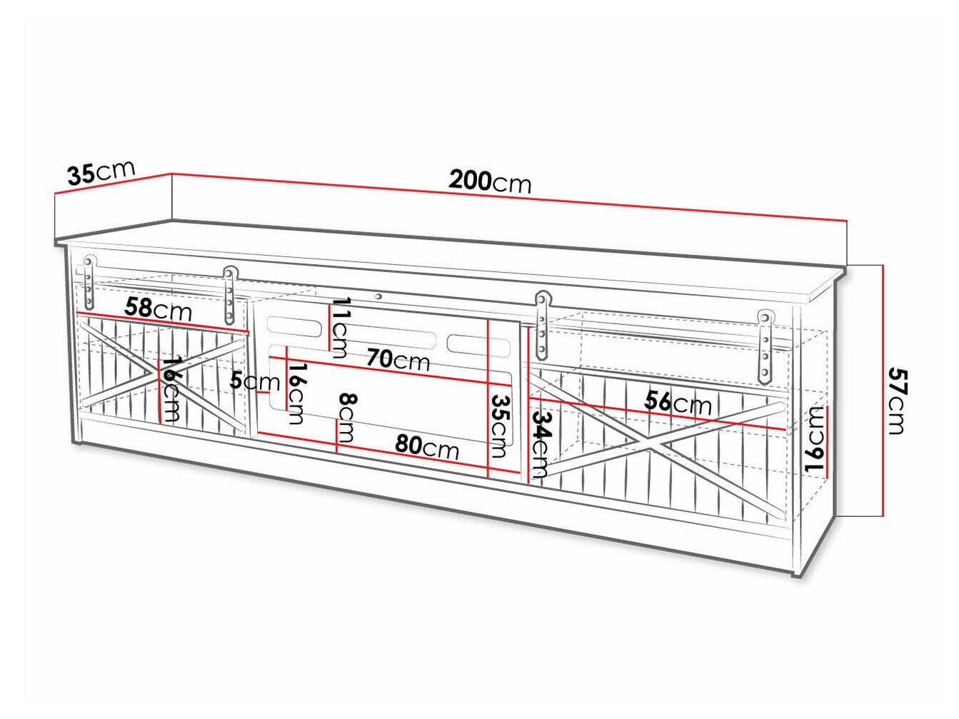 TV-bord Charlotte 165 (Hvid + Glansfuld hvid)