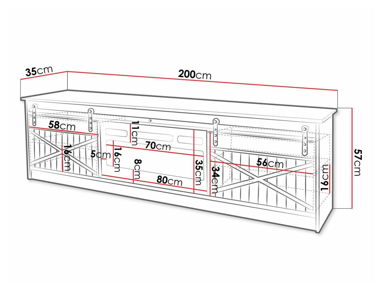 TV-bord Charlotte 165 (Sort + Blank sort)