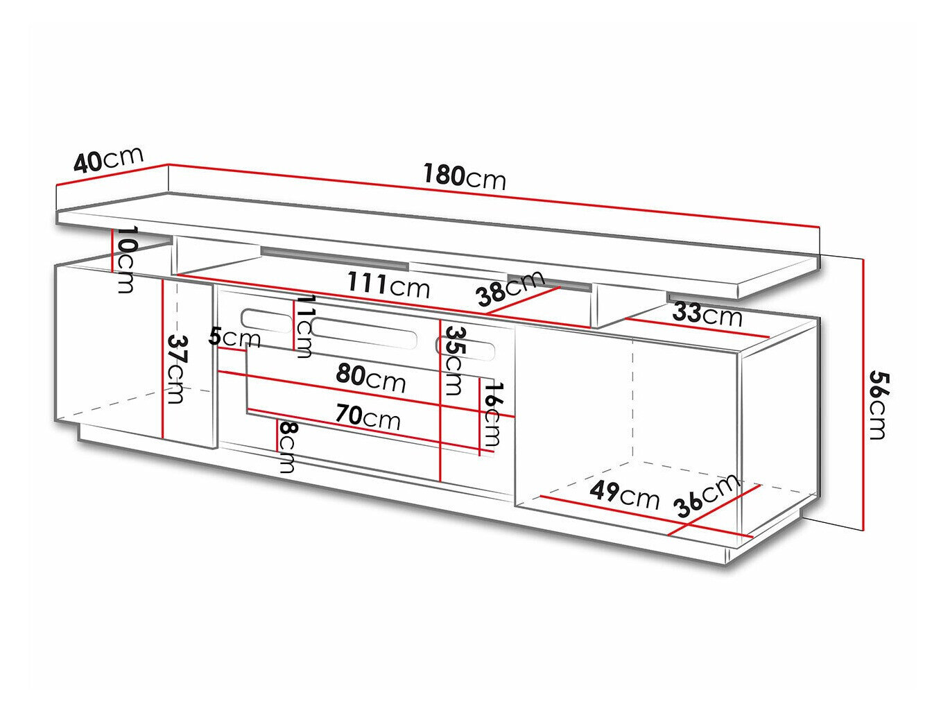 TV-bord Charlotte 151 (Grafit + Glansfuld grafit)