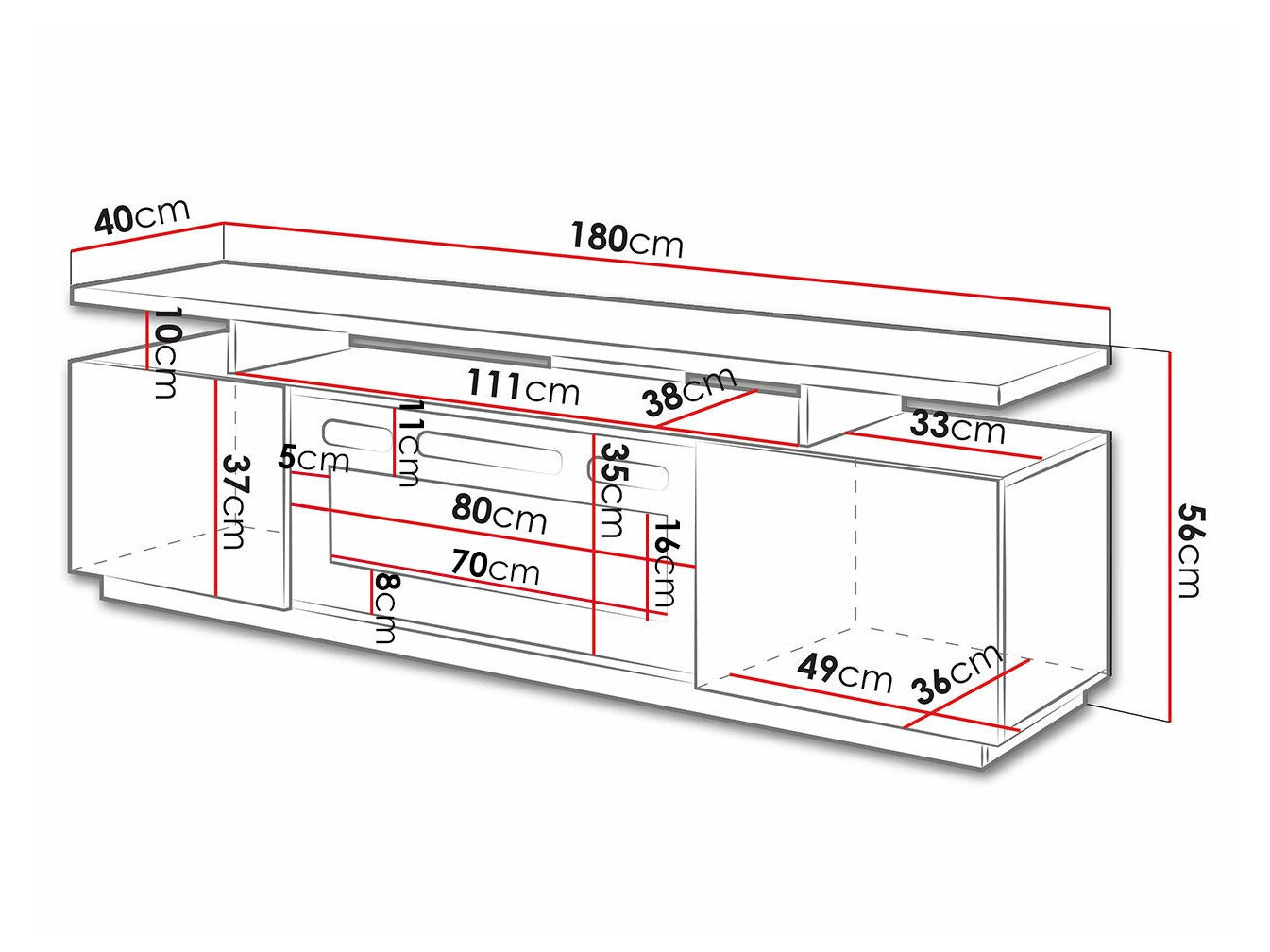 TV-bord Charlotte 151 (Sort + Blank sort)