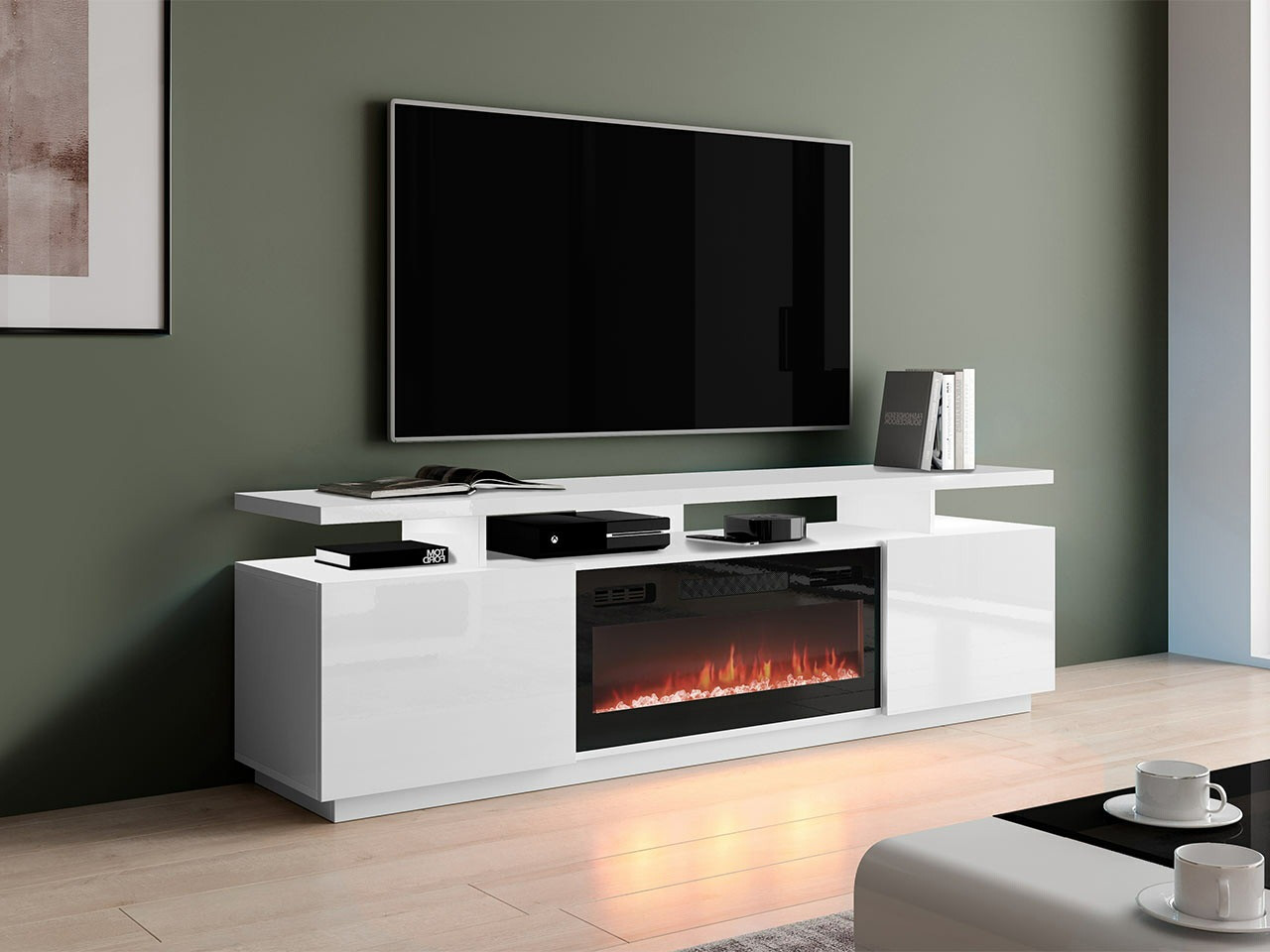TV-bord Figura I (Hvid + Glansfuld hvid)