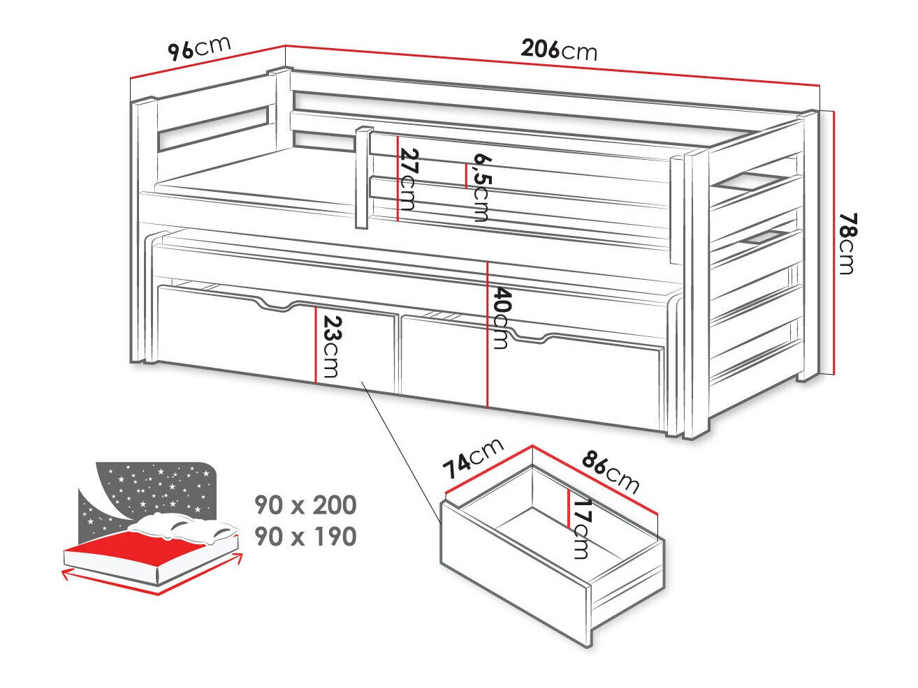 Seng Vista 113 (Hvid)