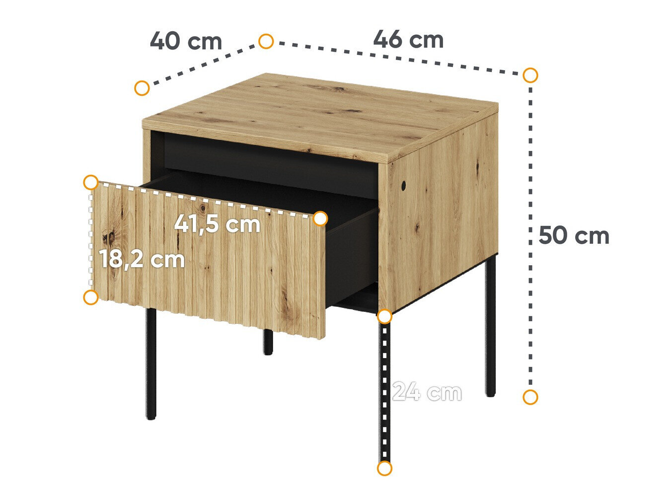 Sengebord Fernolu 111 (Artisan eg + Sort)