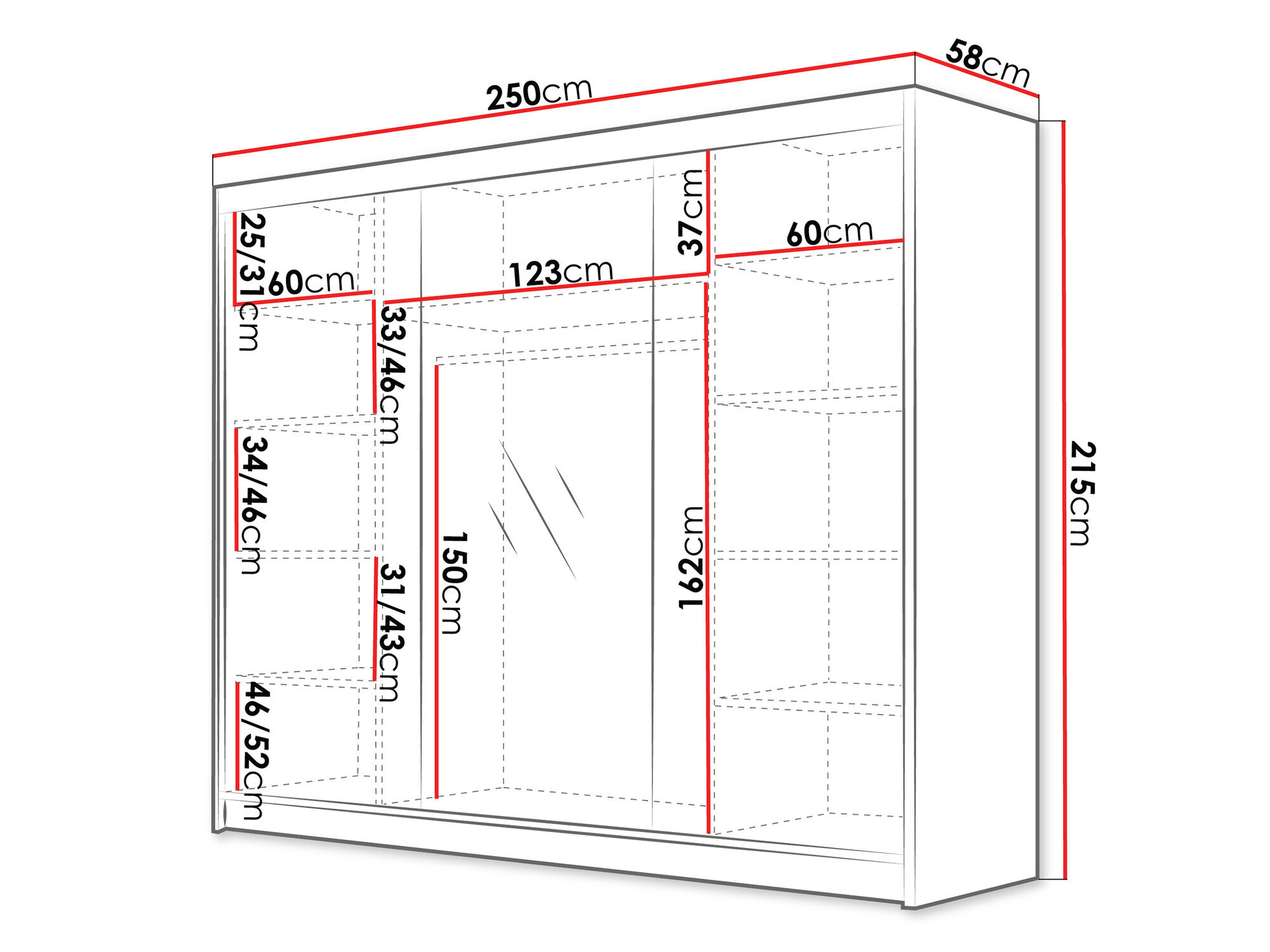Garderobeskab Closico 184 (Hvid + Sort)