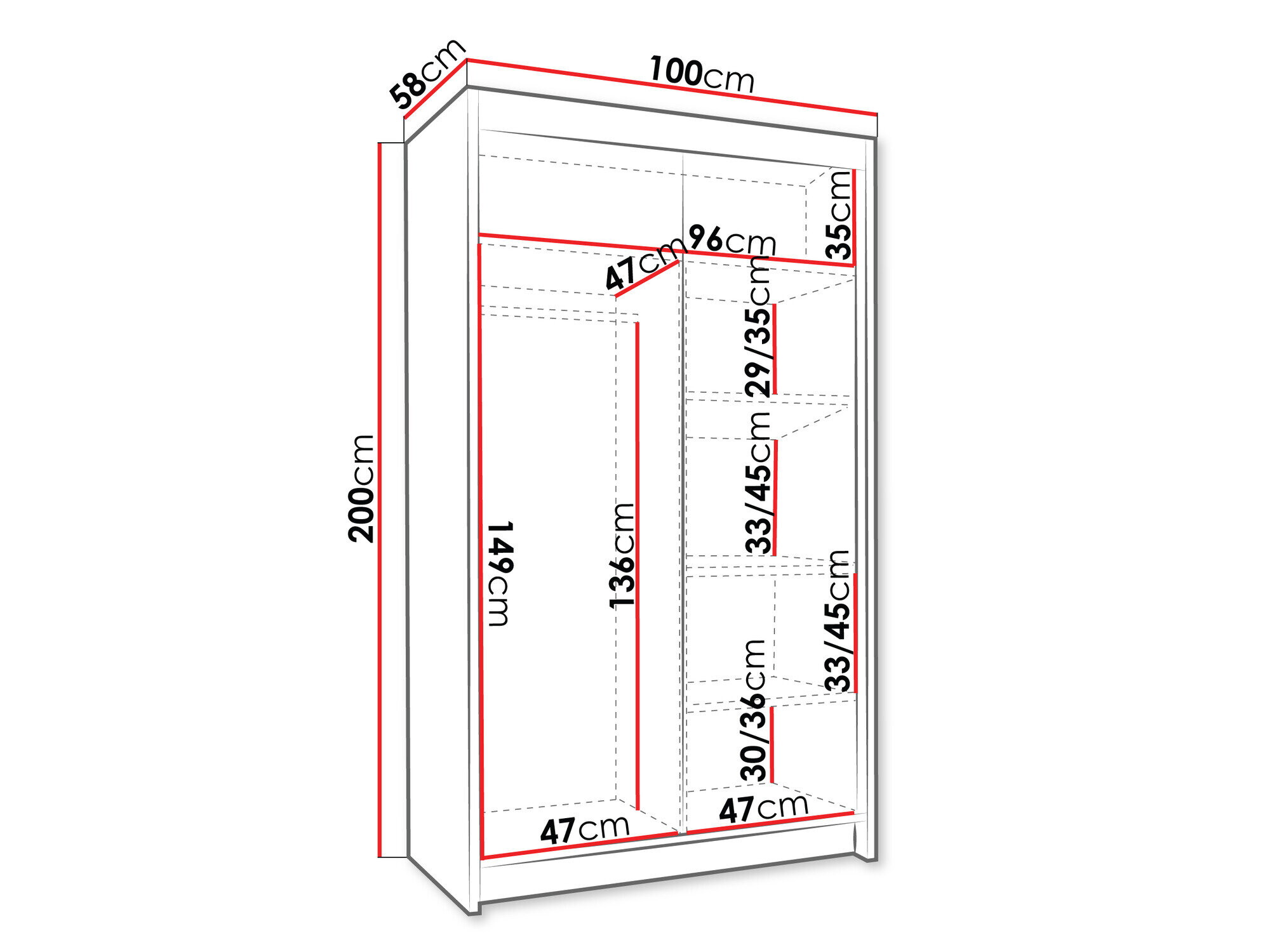 Garderobeskab Closico 189 (Hvid + Sort)