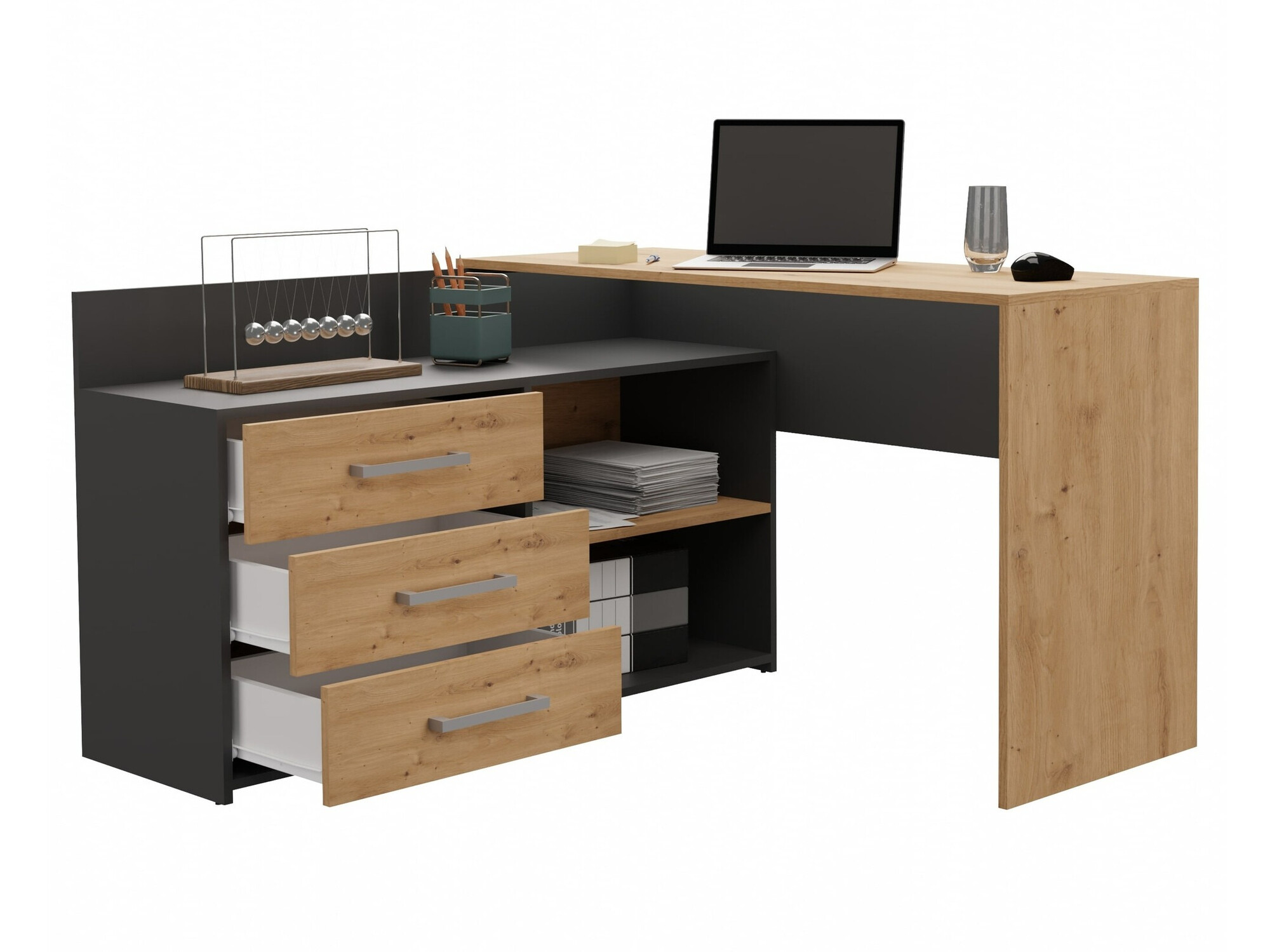 Hjørneskrivebord Mandeville 131 (Antracit + Artisan eg)