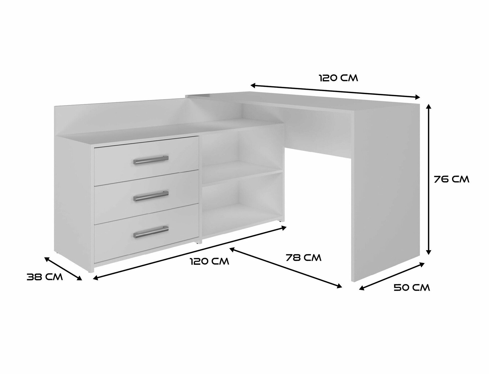 Hjørneskrivebord Mandeville 131 (Mat hvid)