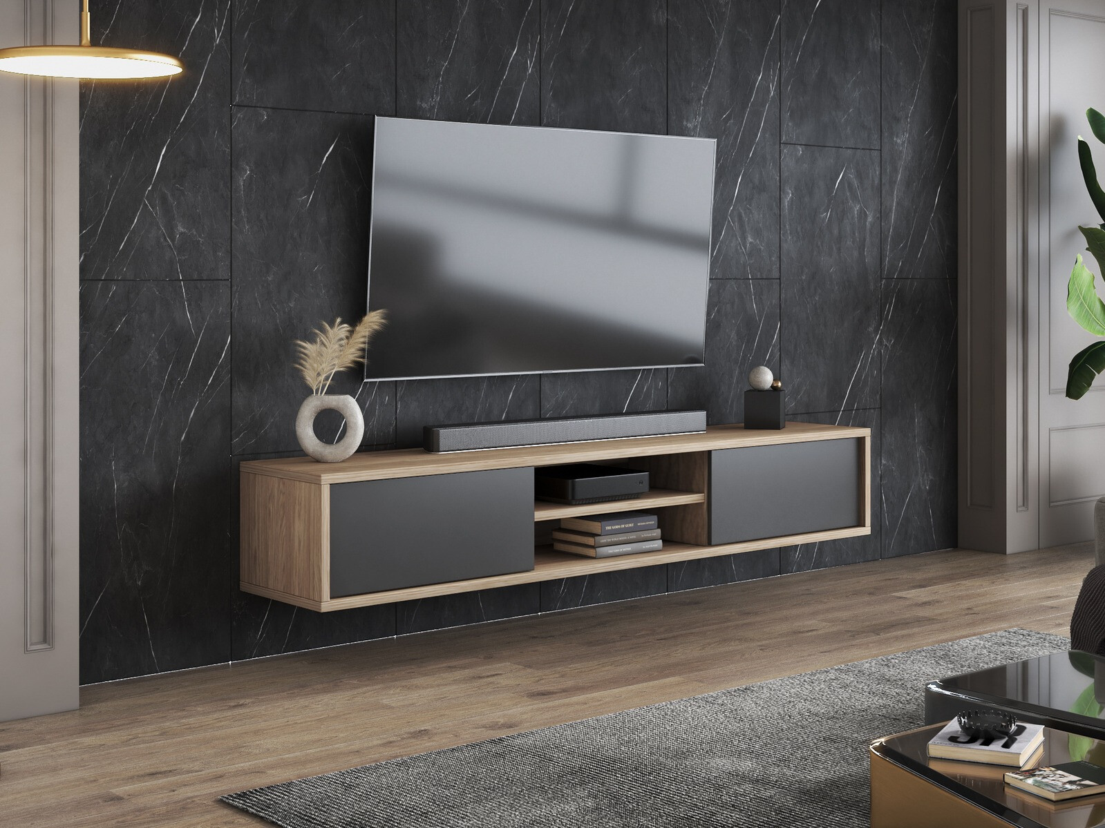 TV-bord Austin 326 (Egetræ + Antracit)