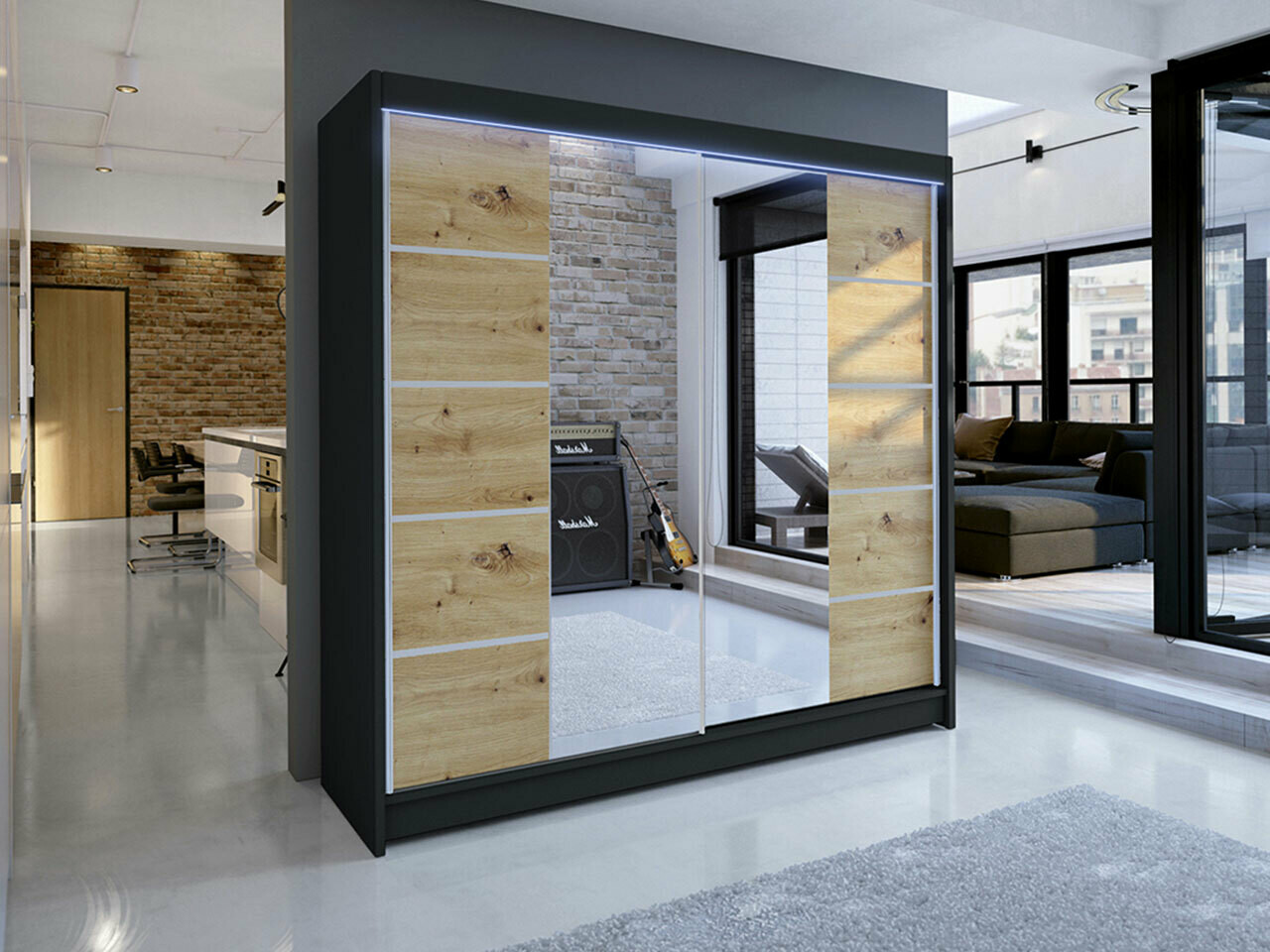 Garderobeskab Closico Cavaris V (Sort + Artisan eg)