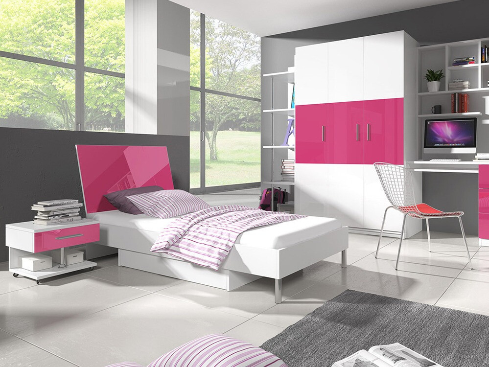 Sengebord Campus (Hvid + Glossy pink)