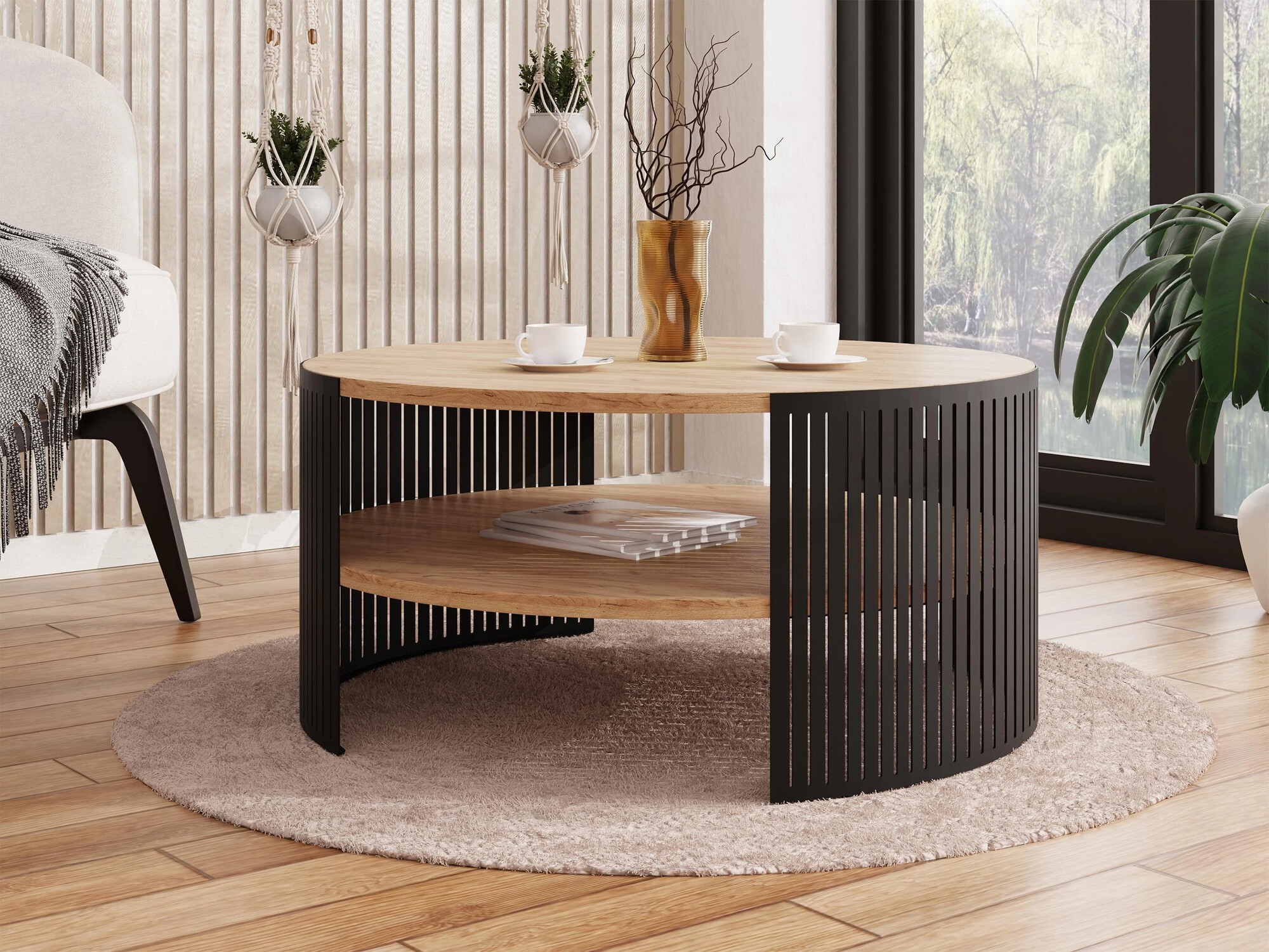 Sofabord Civer (Sort + Craft gylden eg)