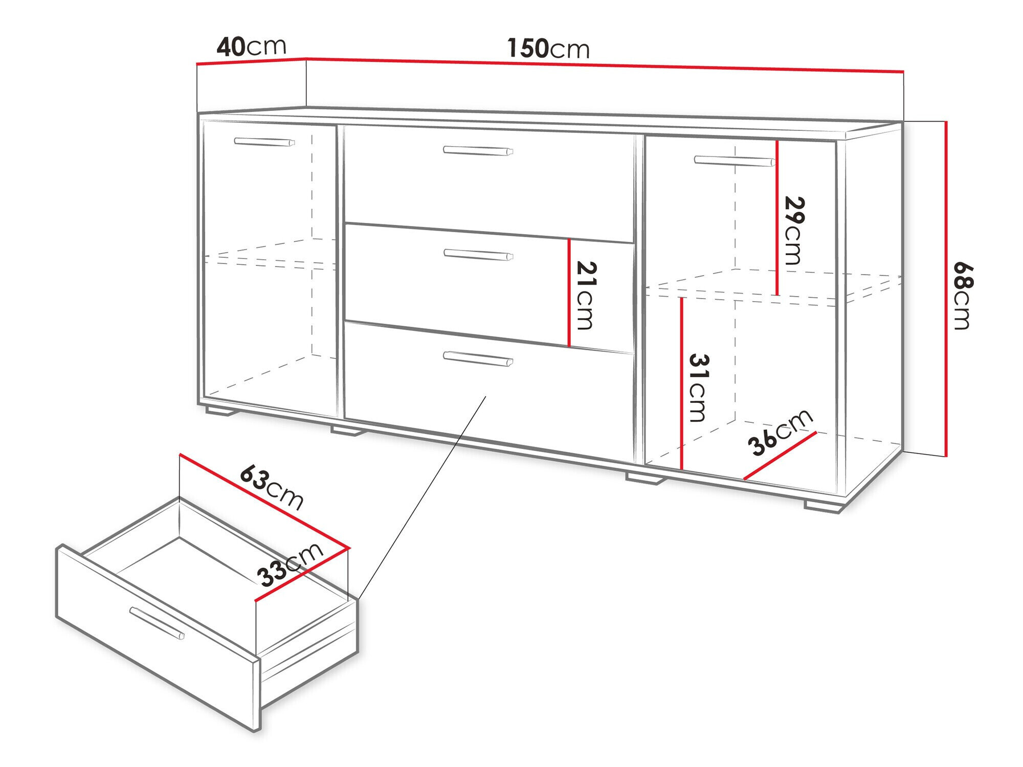 Kommode Sarasota 174 (Wotan eg + Glansfuld hvid)