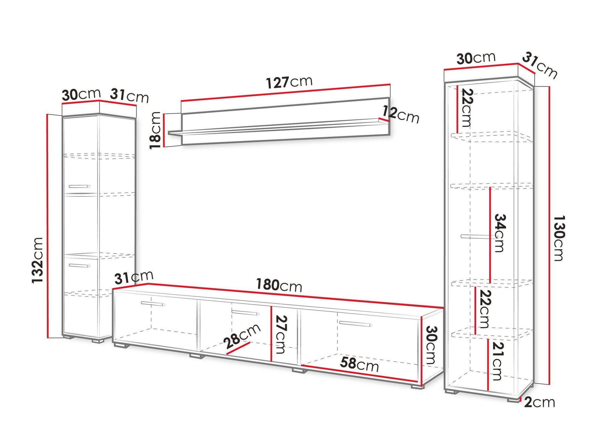 Stuemøbelsæt Sarasota 175 (Wotan eg + Glansfuld hvid)