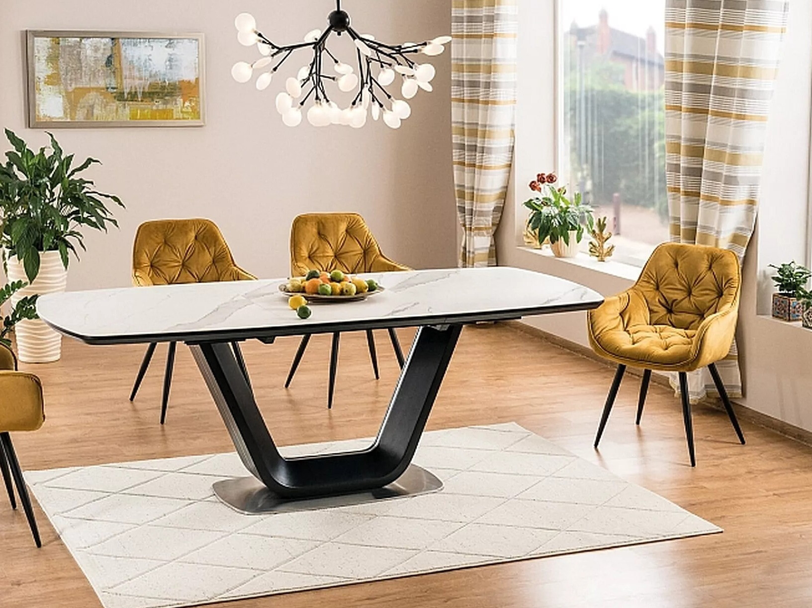 Bord Detroit 116 (Hvid marmor + Sort)
