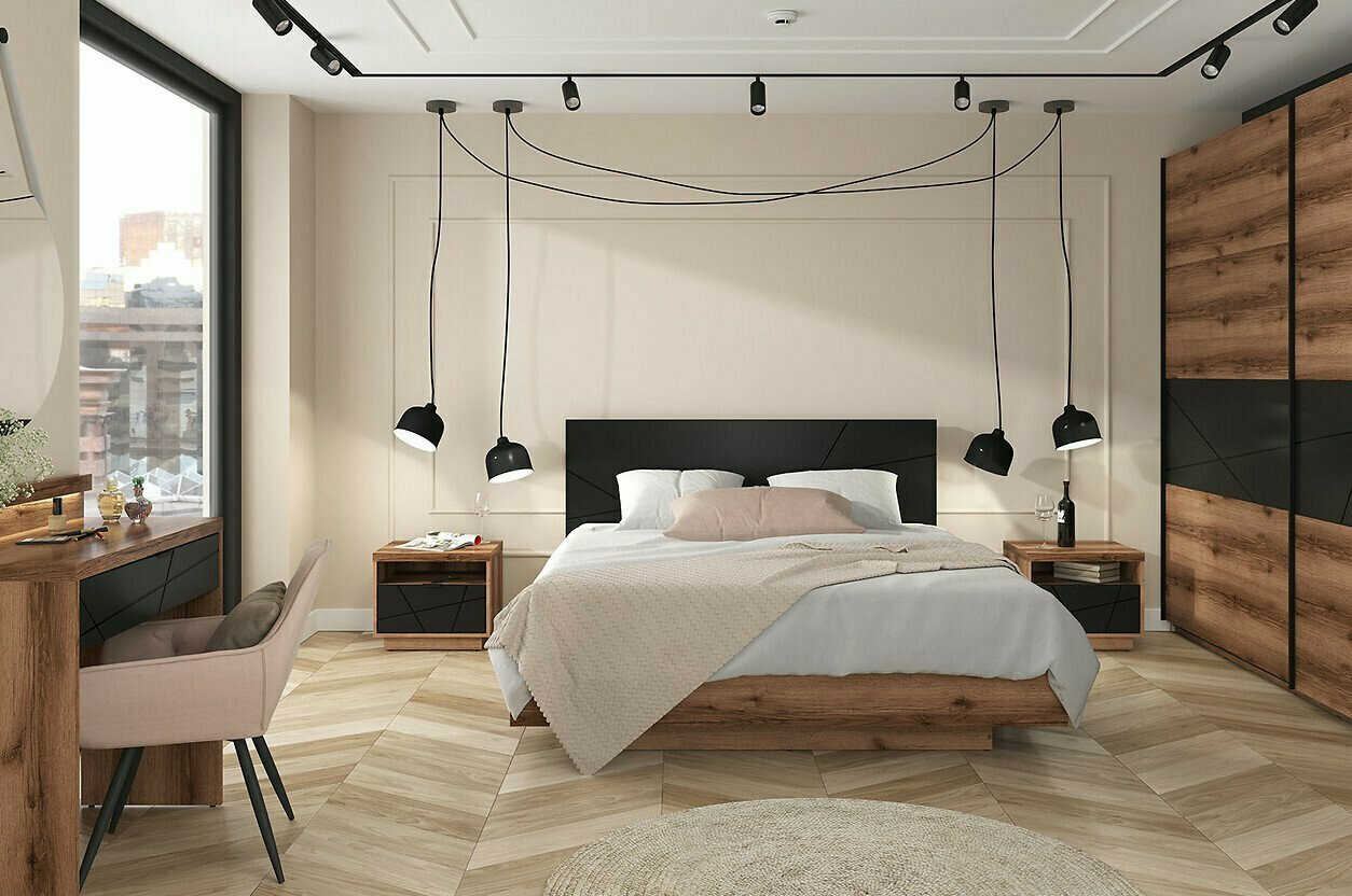 Sengebord Fivale 115 (Mørk Delano eg + Mat sort)
