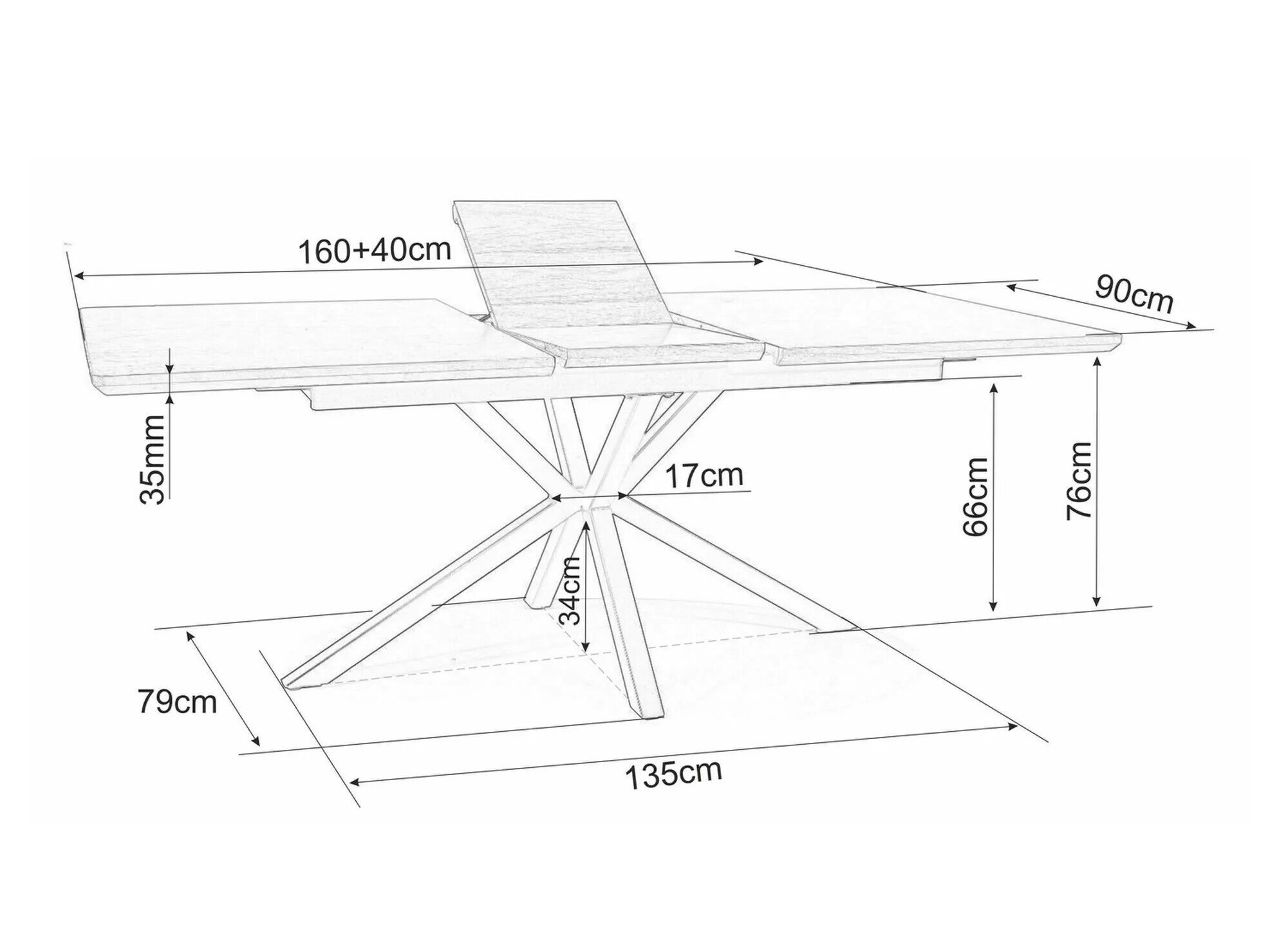 Bord Detroit 374 (Hvid marmor + Sort)