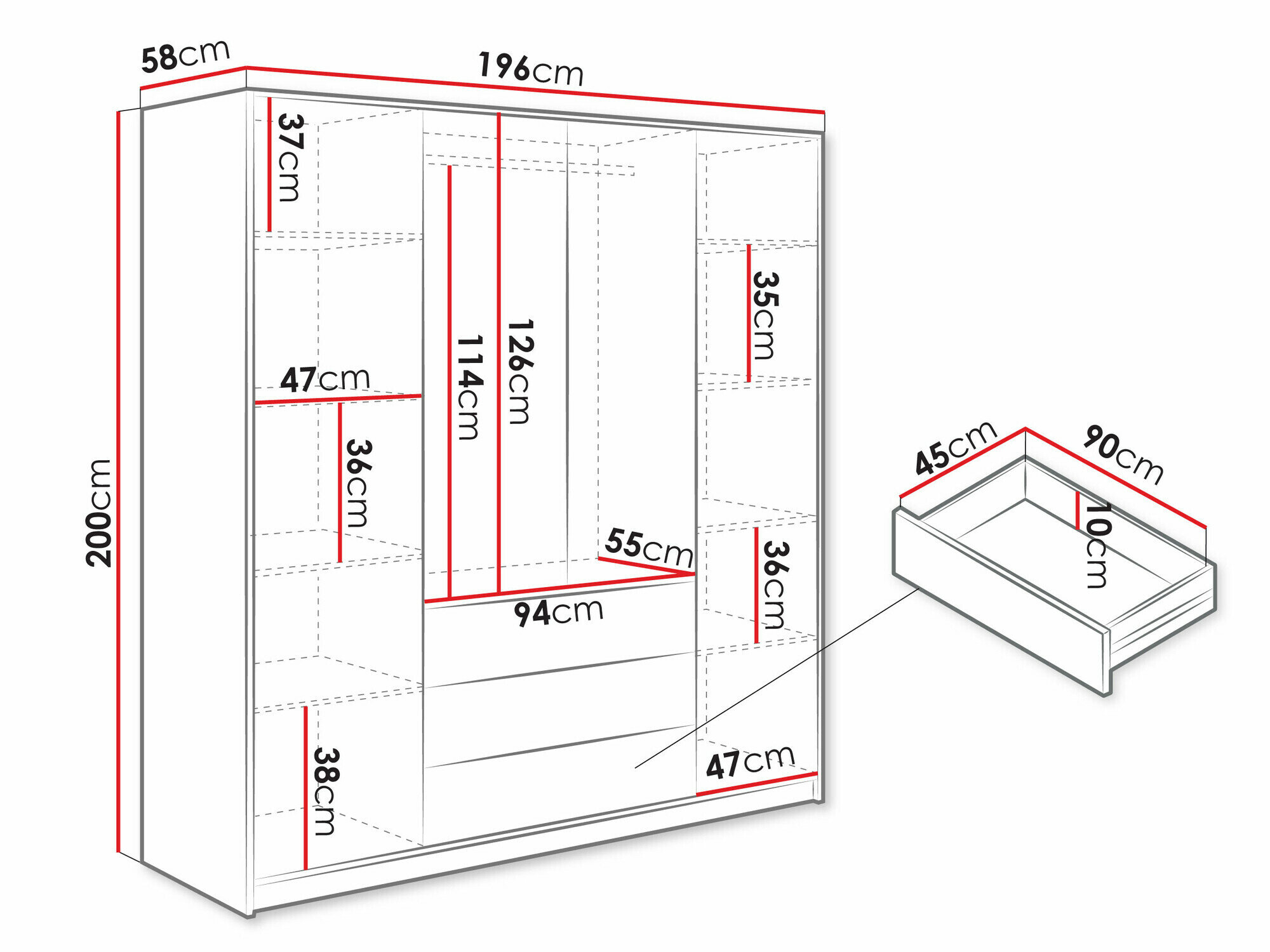 Garderobeskab Enolevo 108 (Wotan eg + Sort)