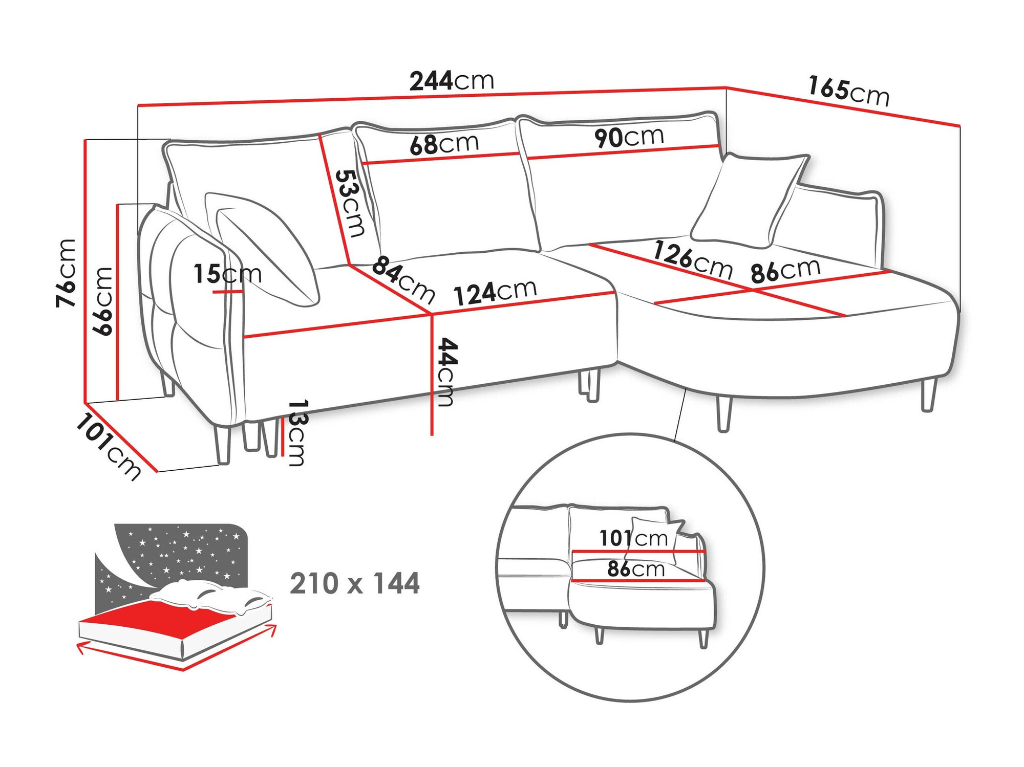 Hjørnesofa TrendyNest Ocelis (Onega 08)
