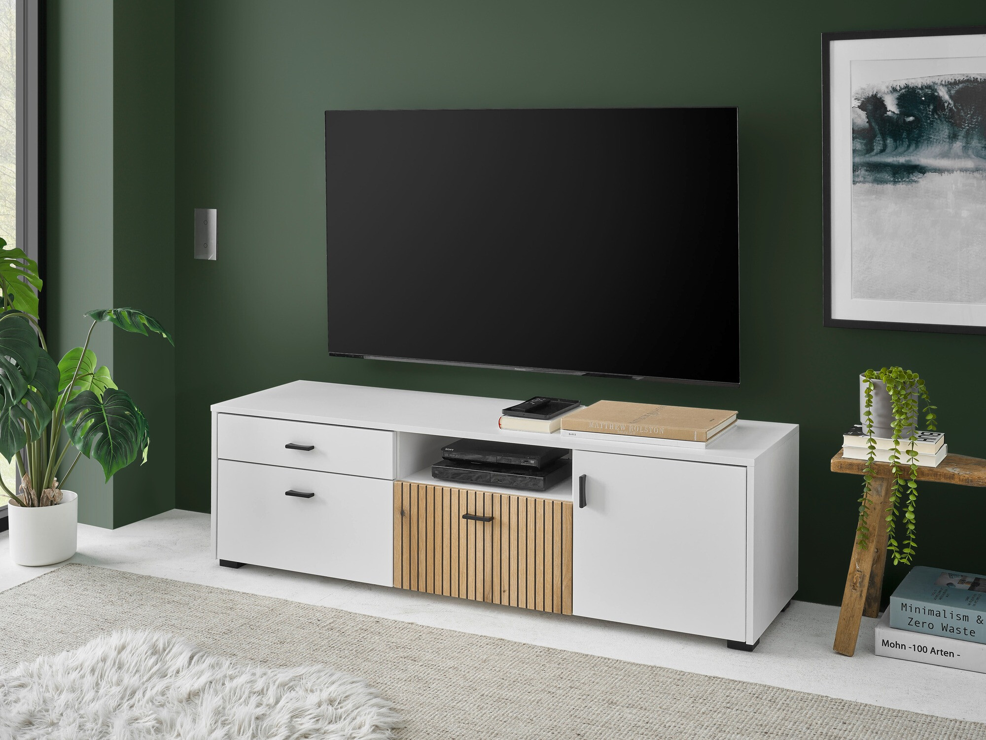TV-bord Belmelu 105 (Hvid + Egetræ)