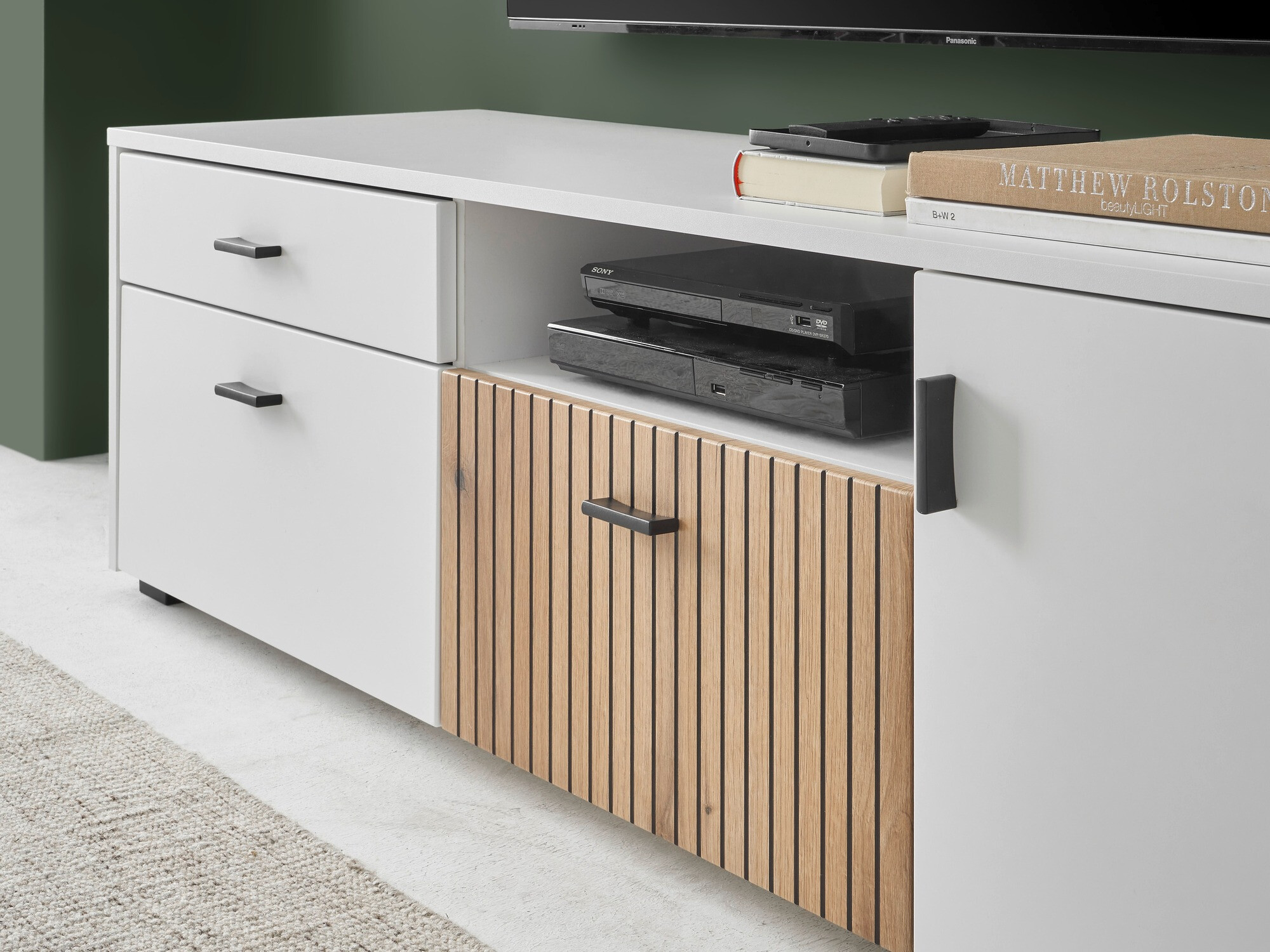 TV-bord Belmelu 105 (Hvid + Egetræ)