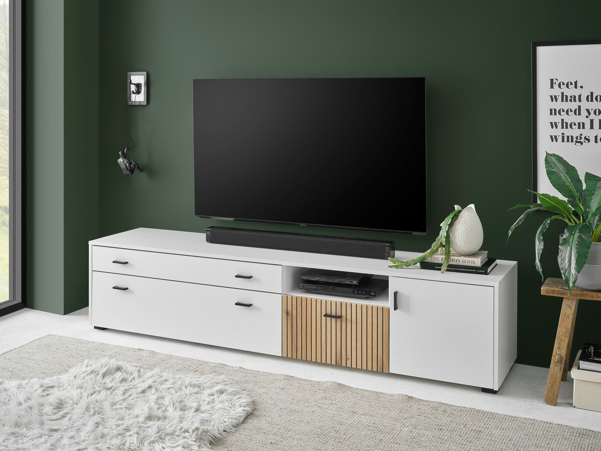 TV-bord Belmelu 106 (Hvid + Egetræ)