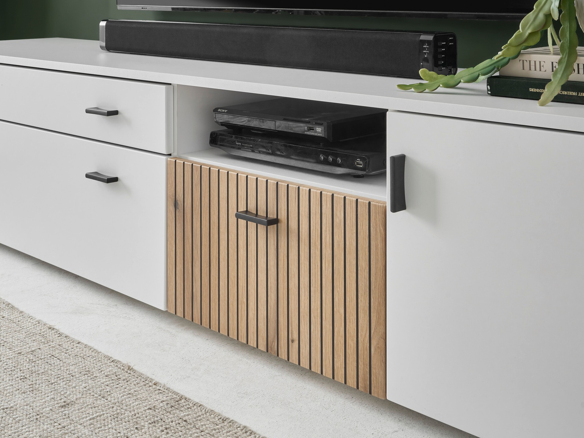 TV-bord Belmelu 106 (Hvid + Egetræ)