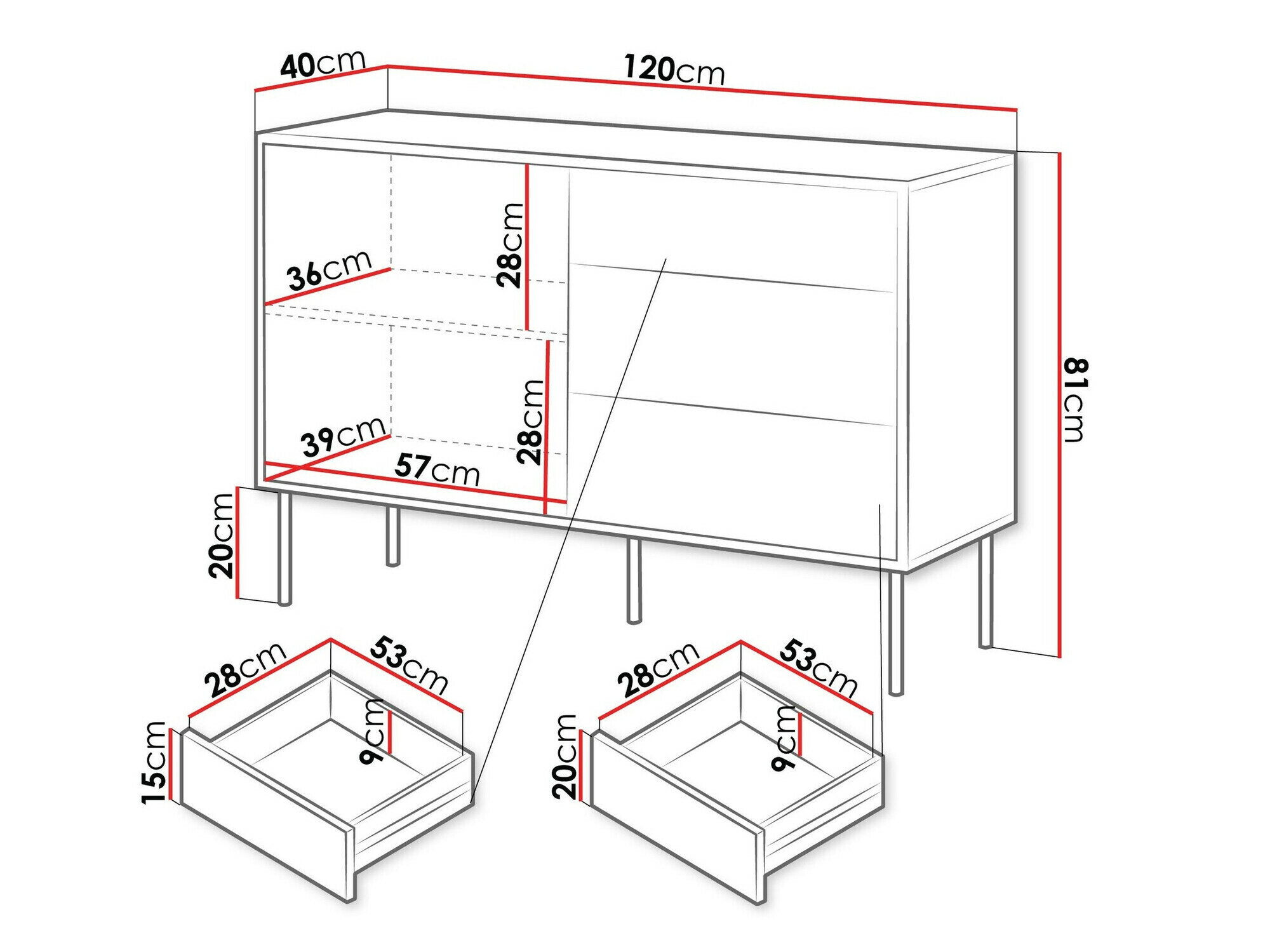 Kommode Flosoru 101 (Valnød + Sort)