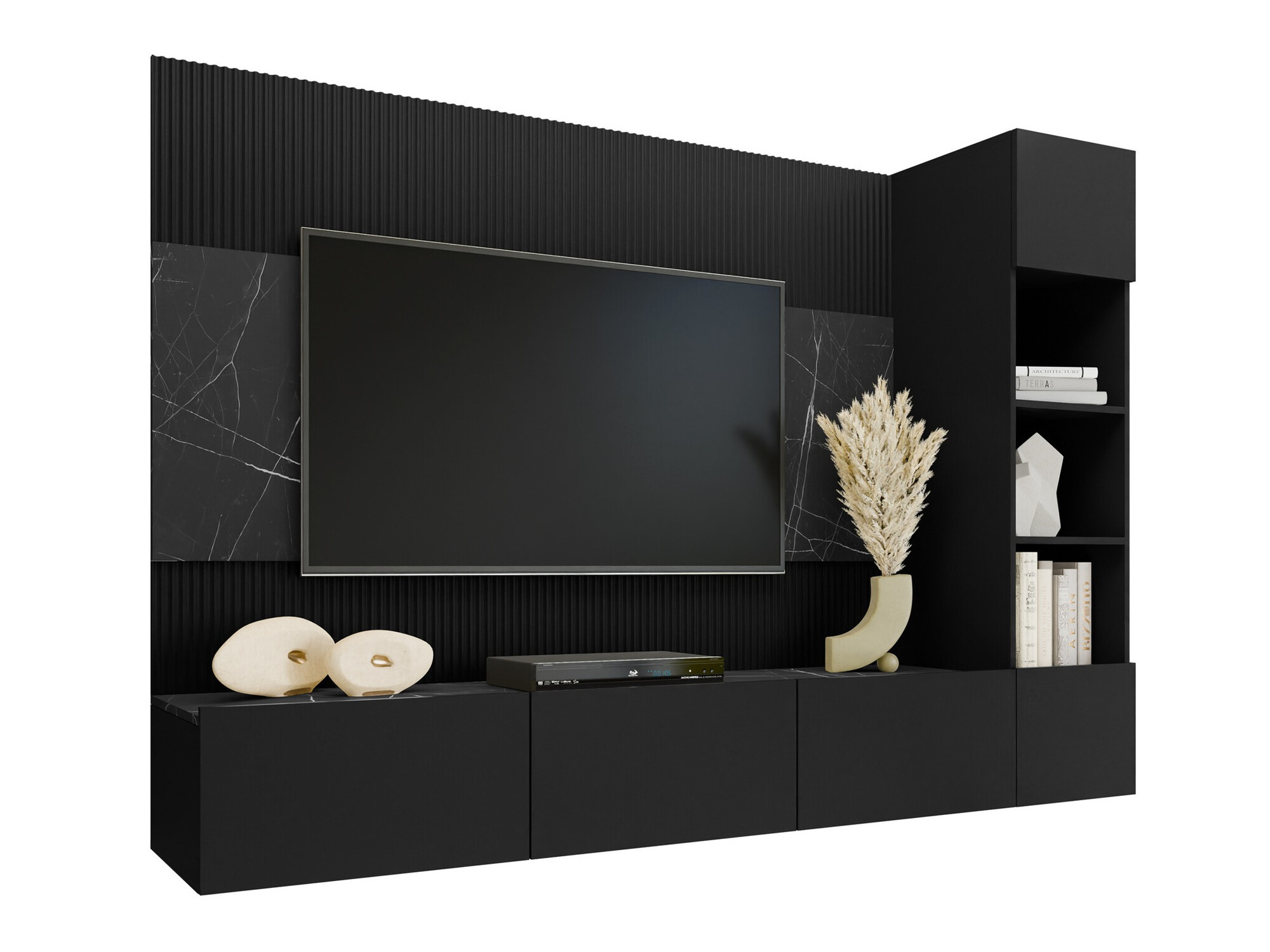 Stuemøbelsæt Comfivo Salix II (Sort + Sort marmor)
