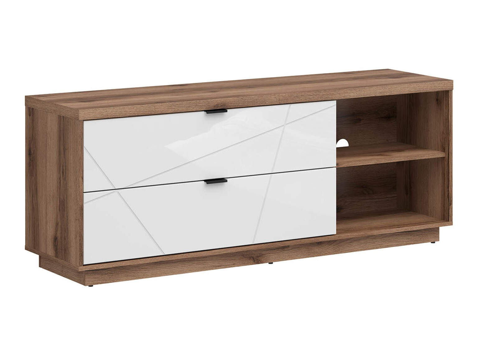 TV-bord Fivale 104 (Mørk Delano eg + Glansfuld hvid)