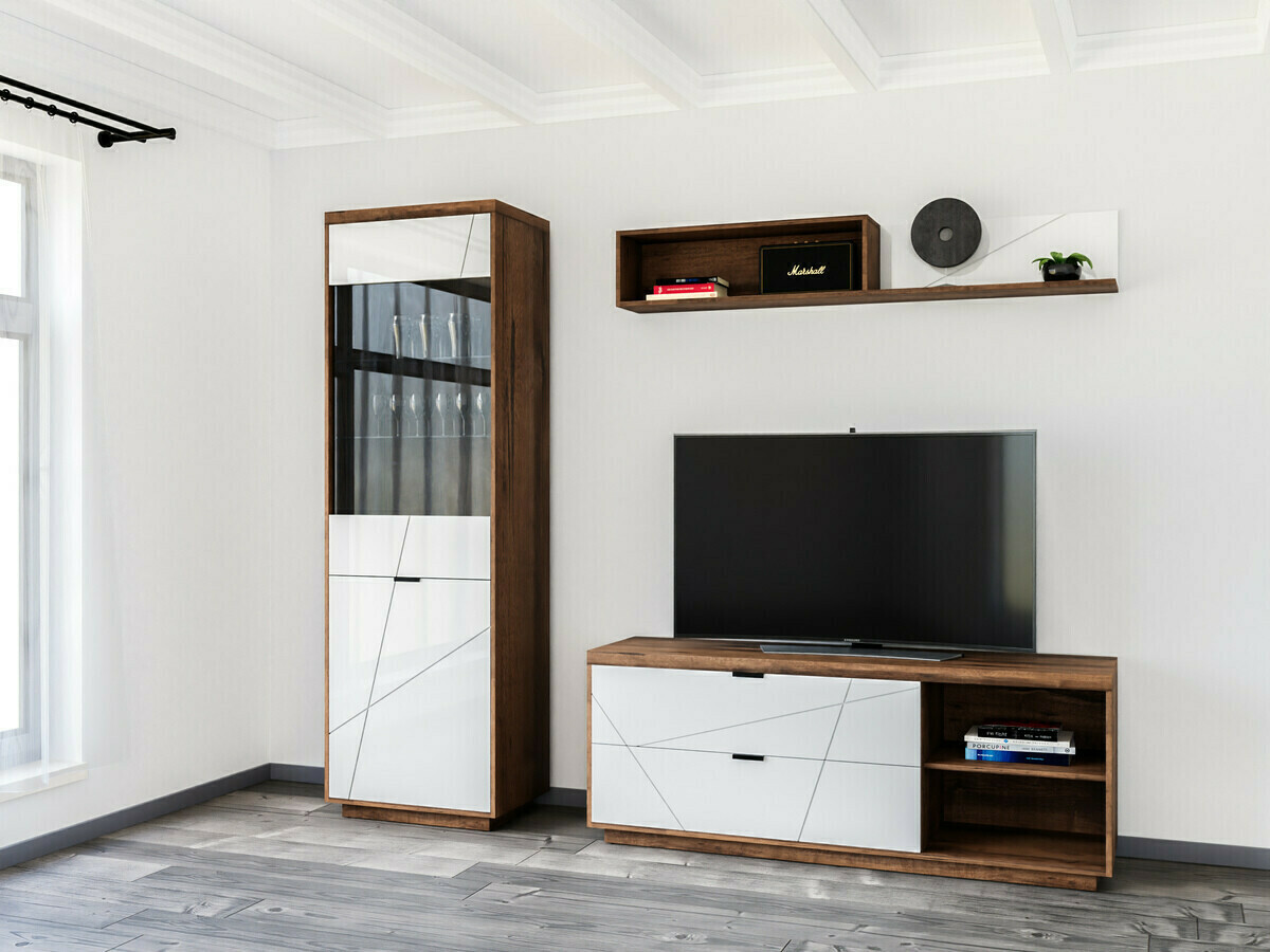 TV-bord Fivale 104 (Mørk Delano eg + Glansfuld hvid)