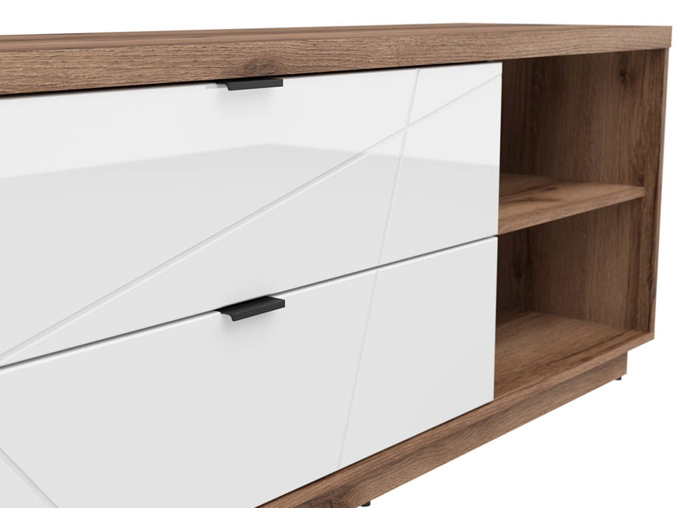 TV-bord Fivale 104 (Mørk Delano eg + Glansfuld hvid)