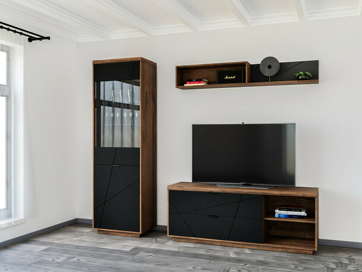 TV-bord Fivale 104 (Mørk Delano eg + Mat sort)