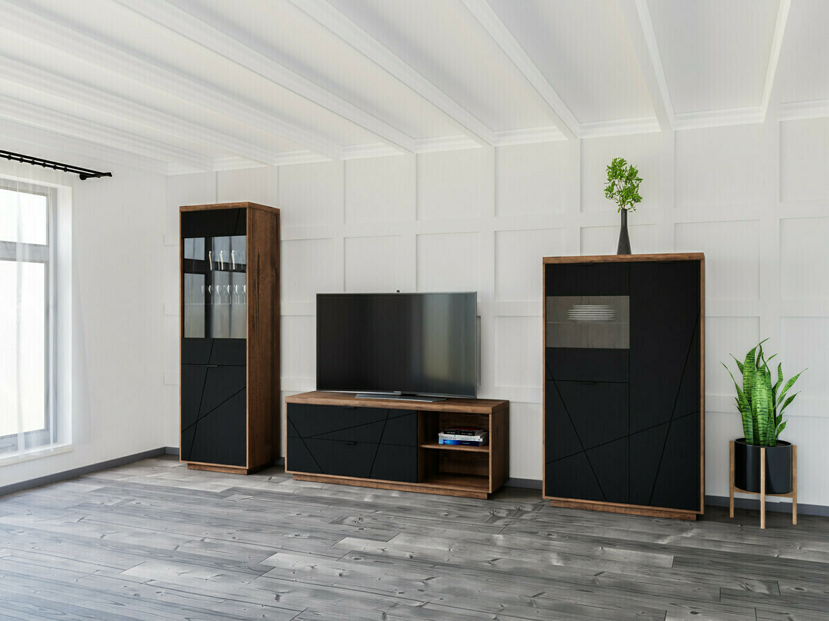 TV-bord Fivale 104 (Mørk Delano eg + Mat sort)