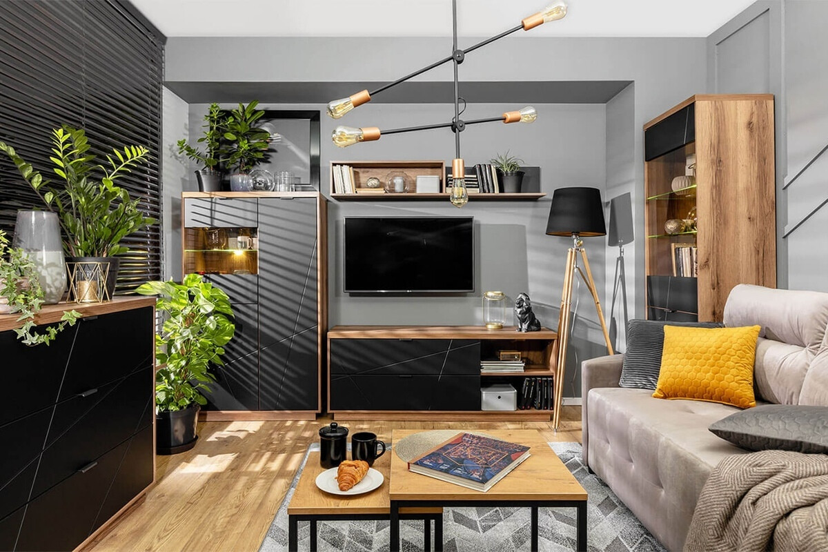 TV-bord Fivale 104 (Mørk Delano eg + Mat sort)