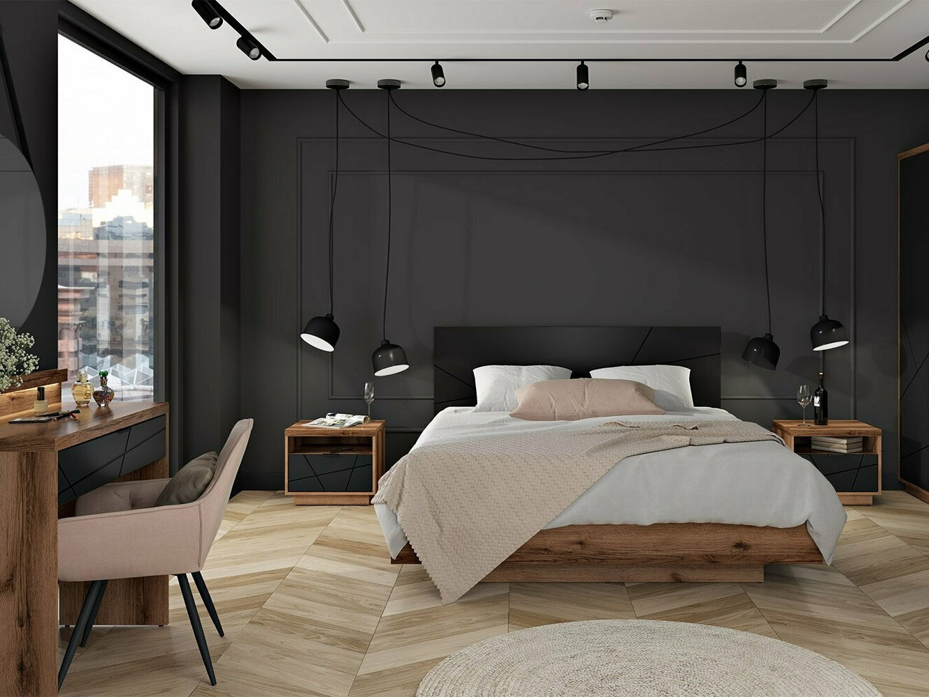 Seng Fivale 122 (Mørk Delano eg + Mat sort)