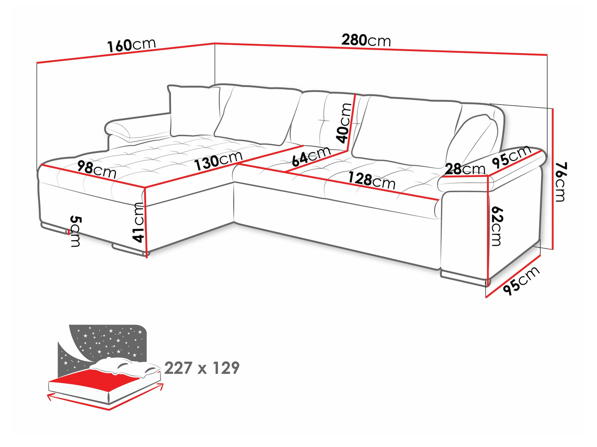 Hjørnesofa Comfivo Mica II (Fragola 90)