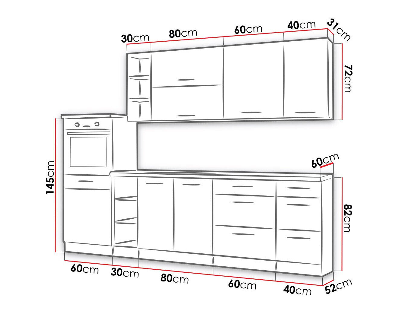Modulkøkkensæt Wood Dark 130