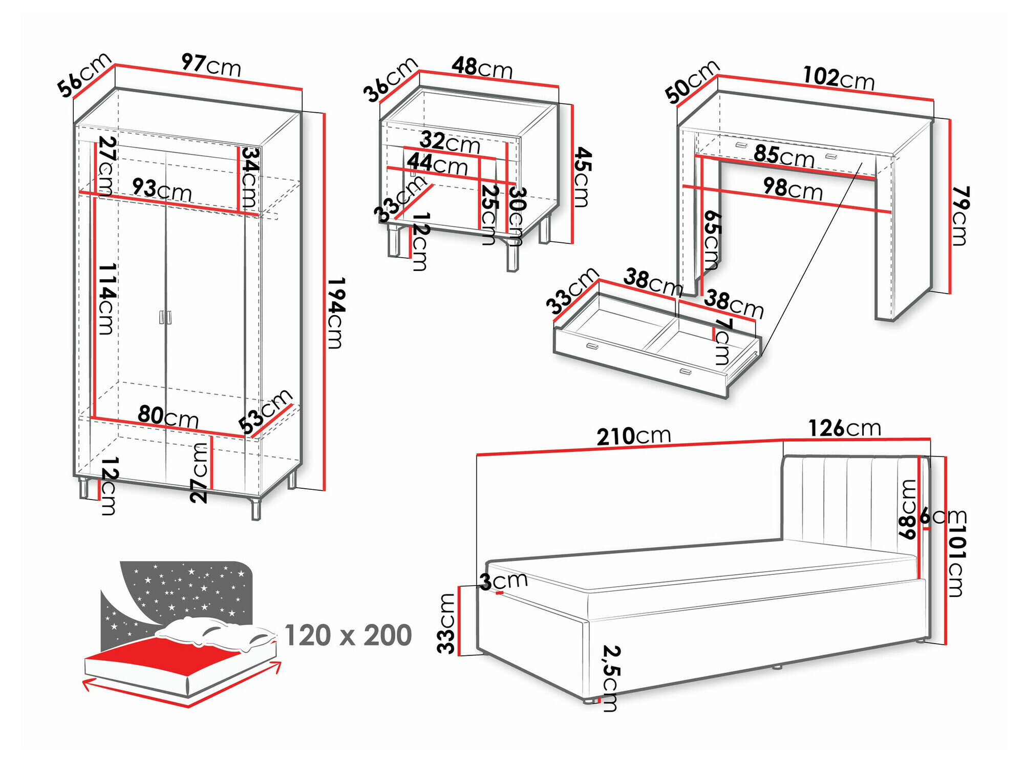 Soveværelsessæt Mormavu 112 (Mat hvid + Grå)